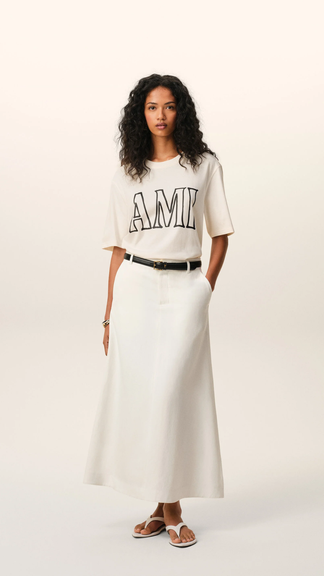 AMI Short Sleeve Cotton Ami Paris Print T-Shirt in Cream