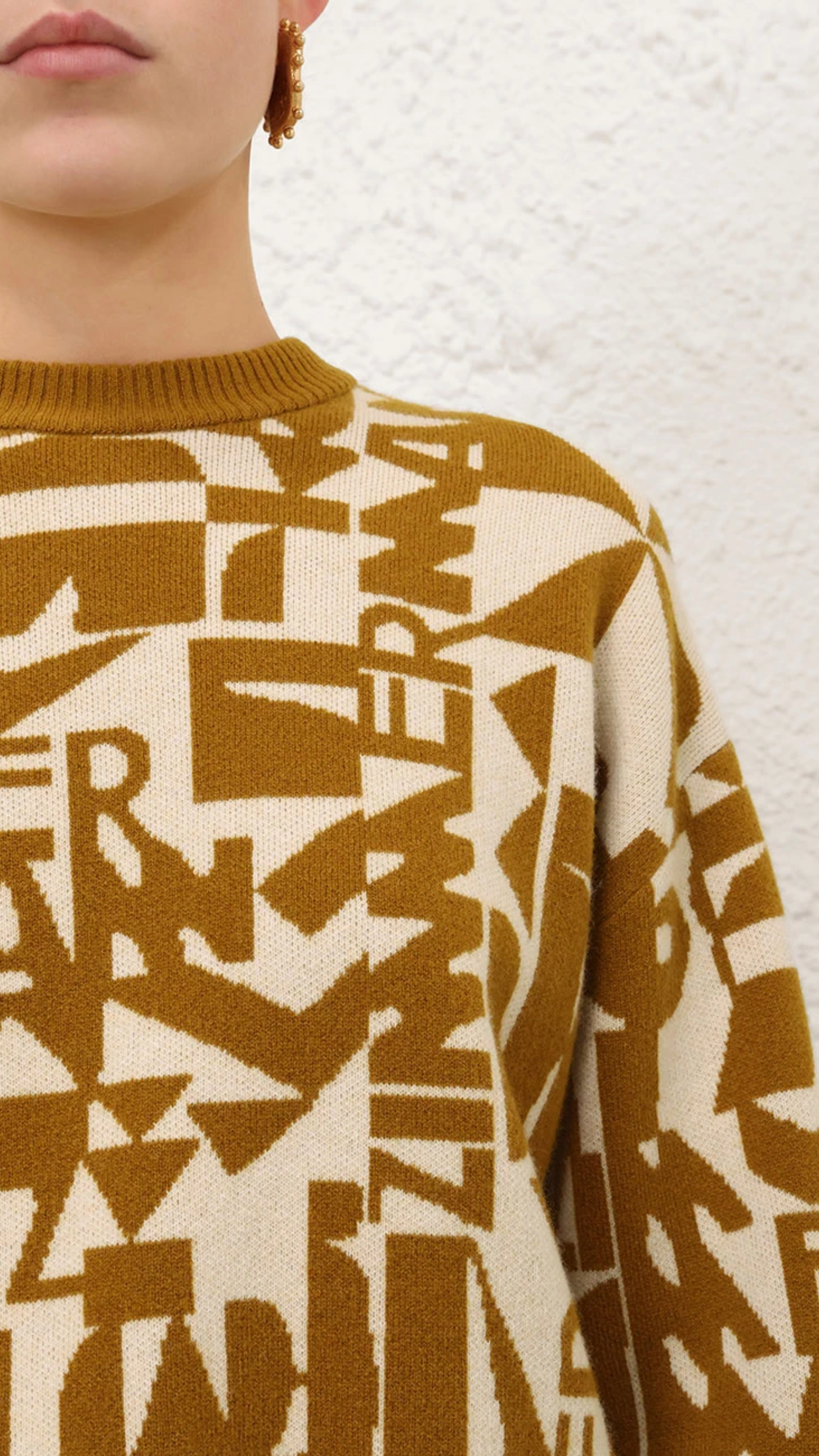 Zimmermann Valiant Jacquard Crop Sweater in Chartreuse Cream
