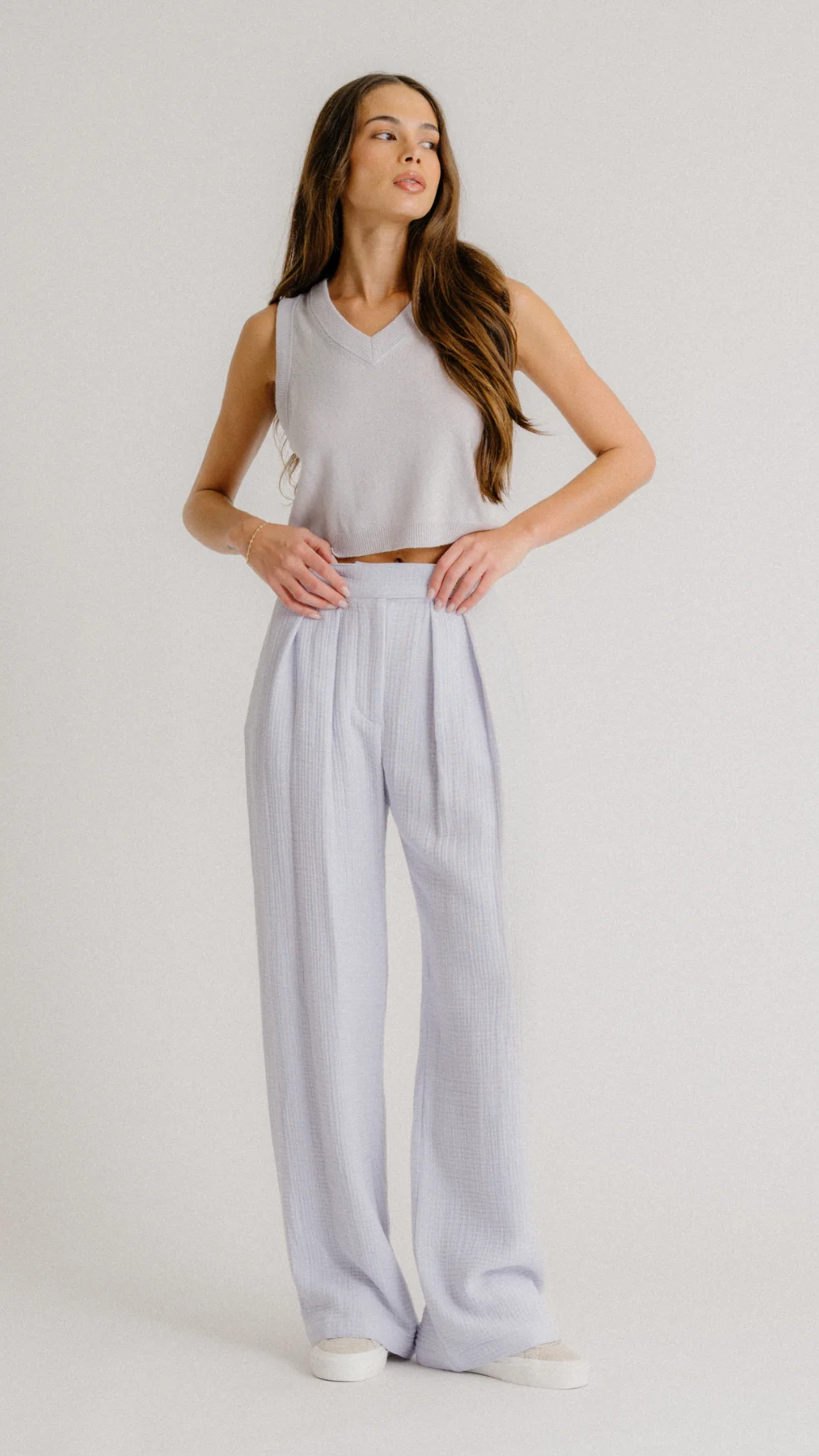 Sablyn Sterling Cropped V Neck Cashmere Tank in Skye