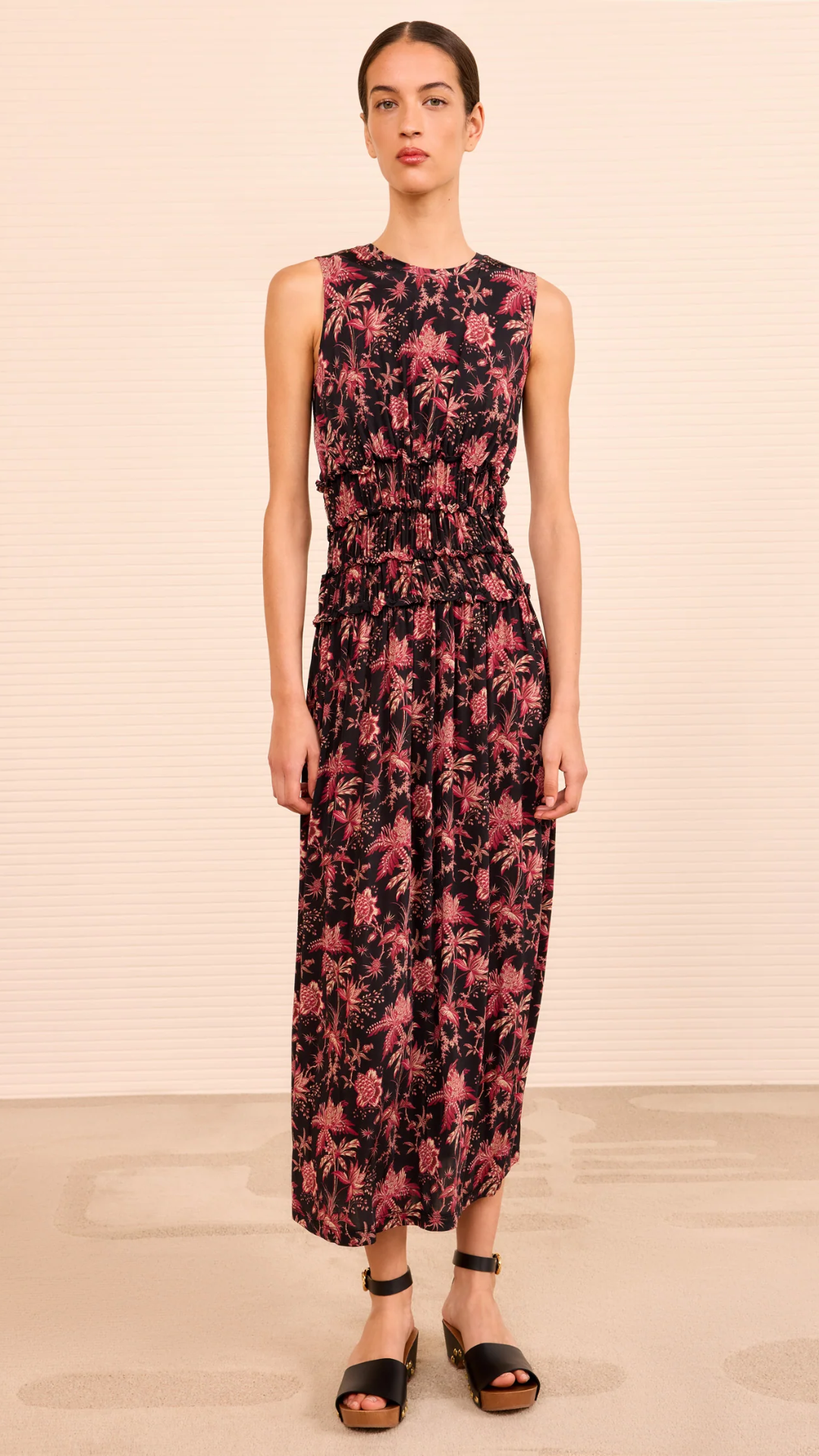 Ulla Johnson Kamaria Ruched Waist Dress in Midnight Lily