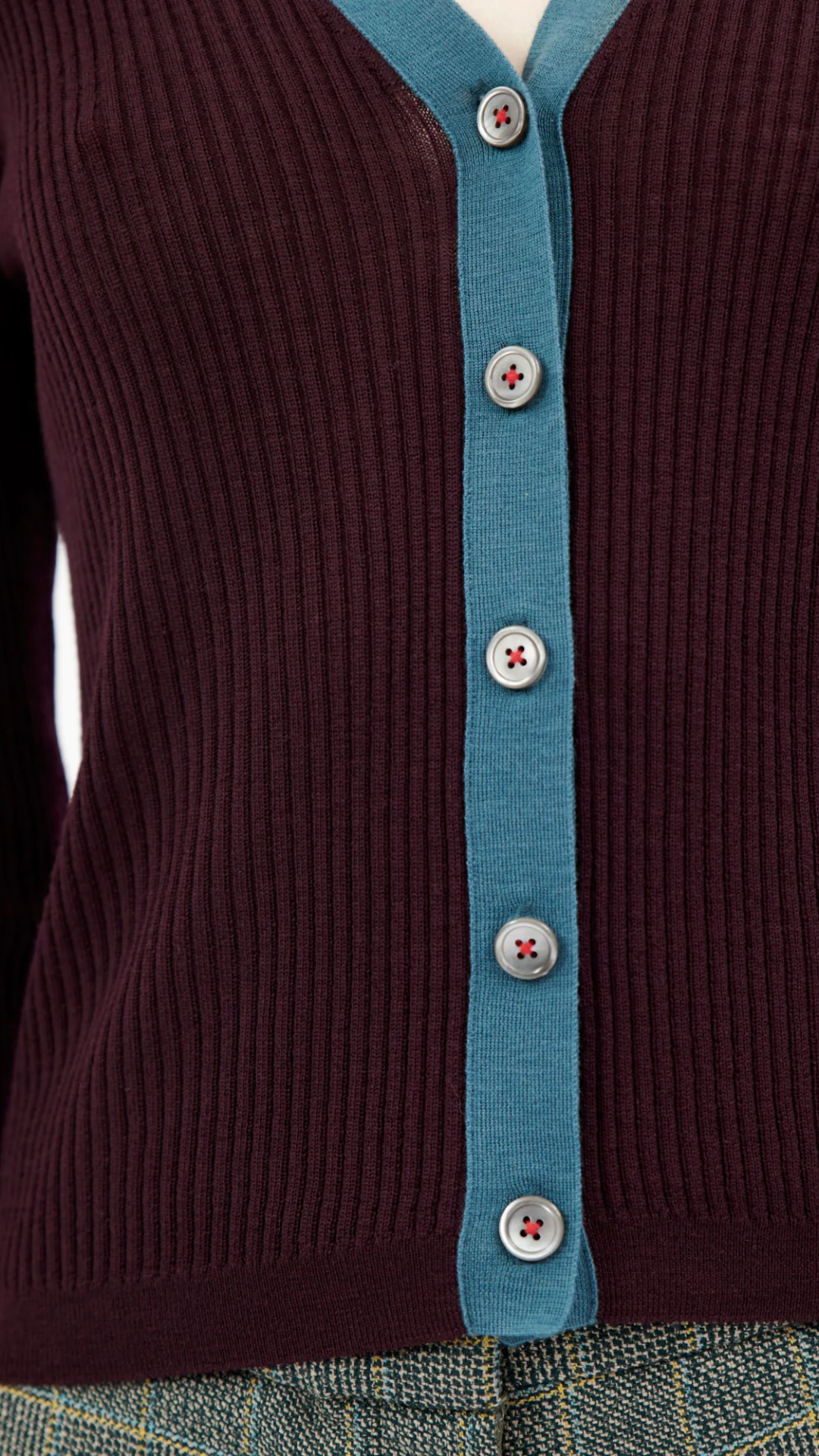 Odeeh Burgundy Cardigan With Blue