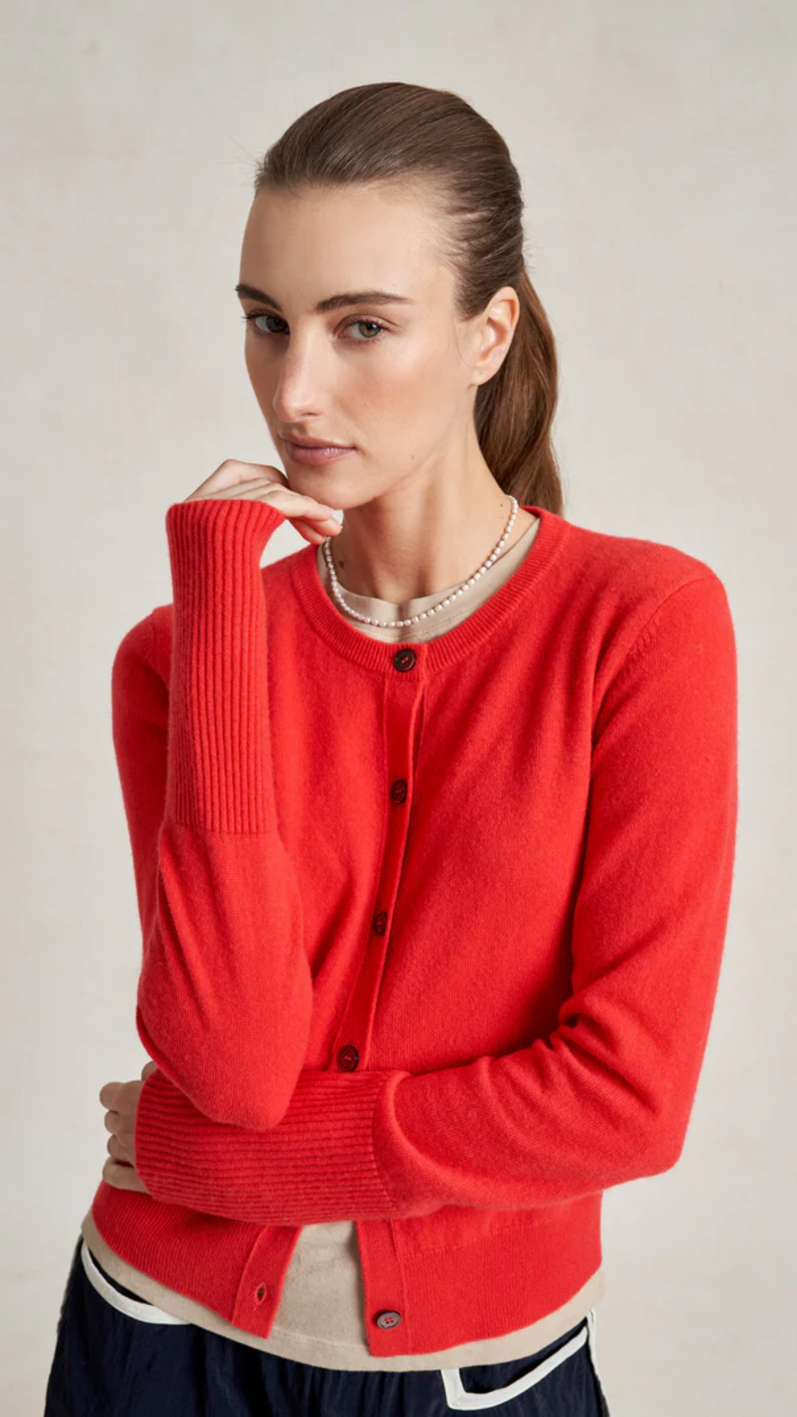 La Ligne Solid Lean Lines Cardigan in Coral