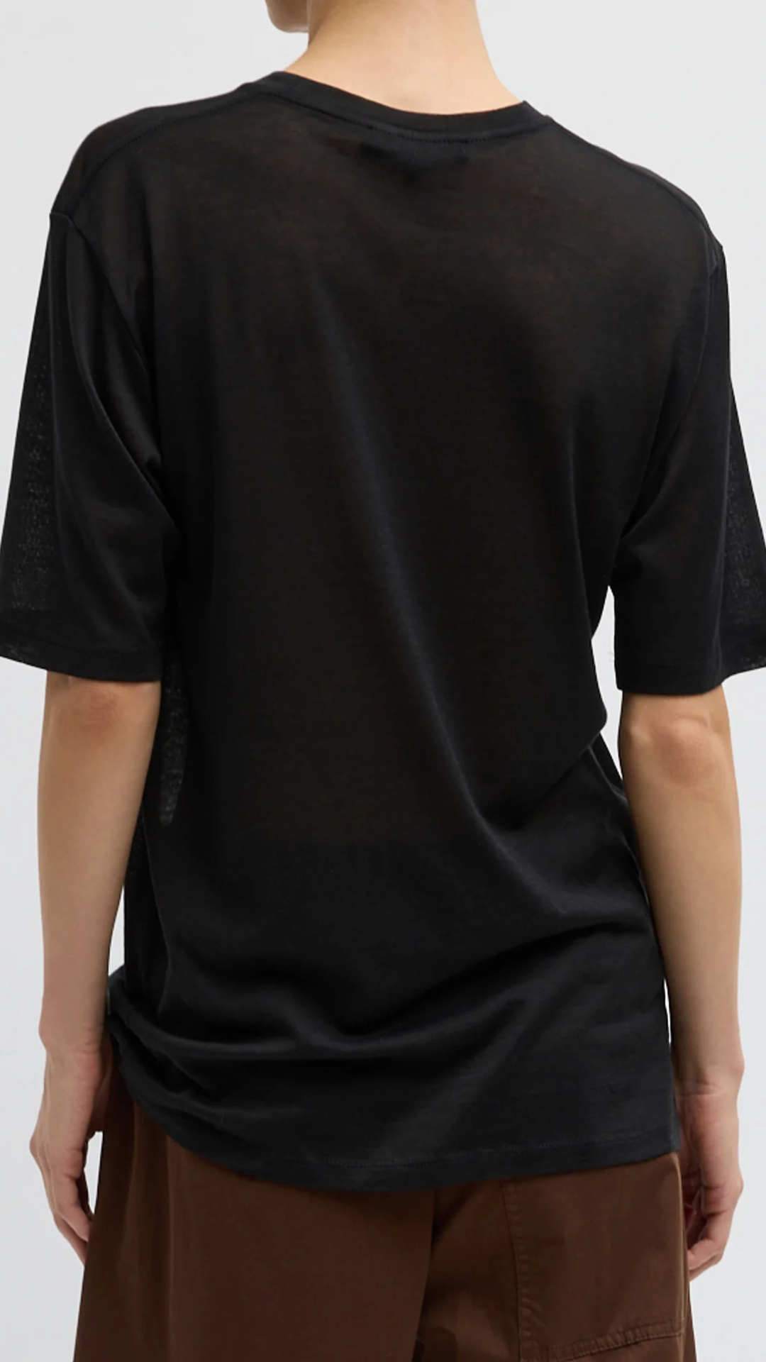 Tibi Sheer Crepe Knit Mock Unisex Tee in Black