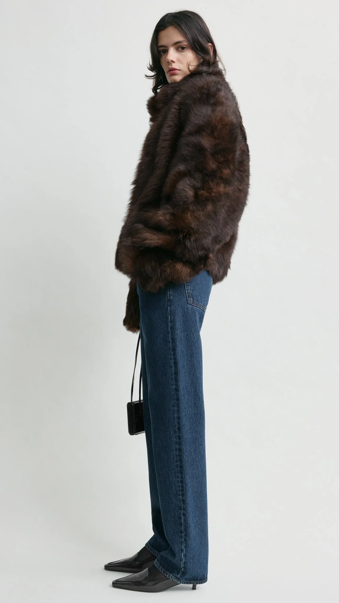 Toteme Silky Shearling Jacket in Dark Brown
