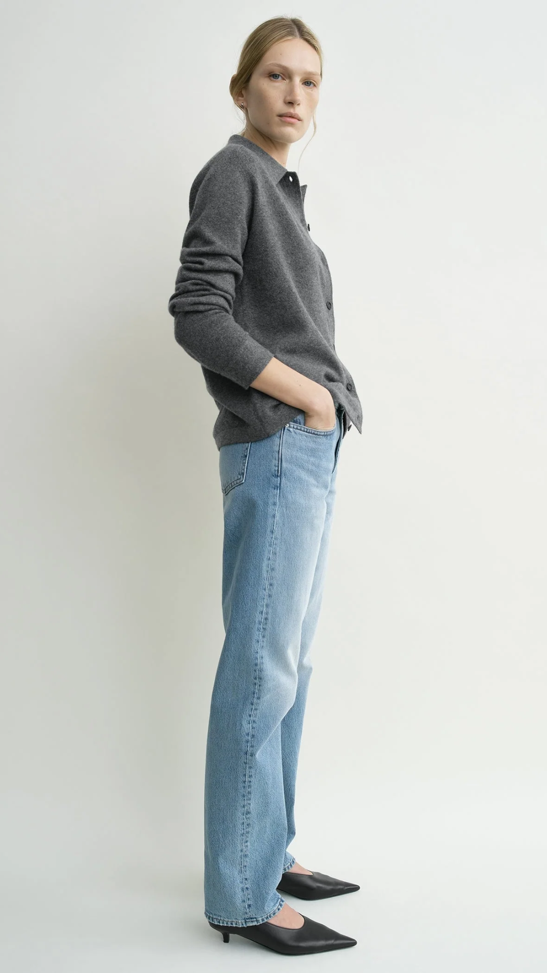 Toteme Raglan-Sleeve Cashmere Cardigan in Dark Grey Melange