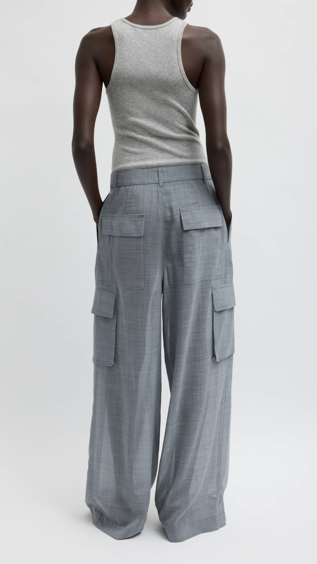 Tibi Sheer Wool Gauze Triple Pleat Pant in Heather Grey