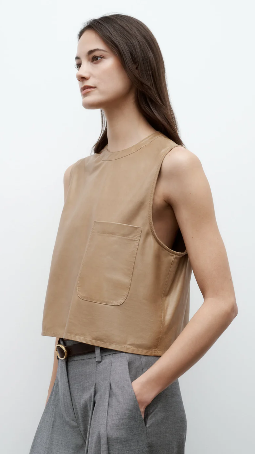 TWP Cropped Muscle Tank in Kelp