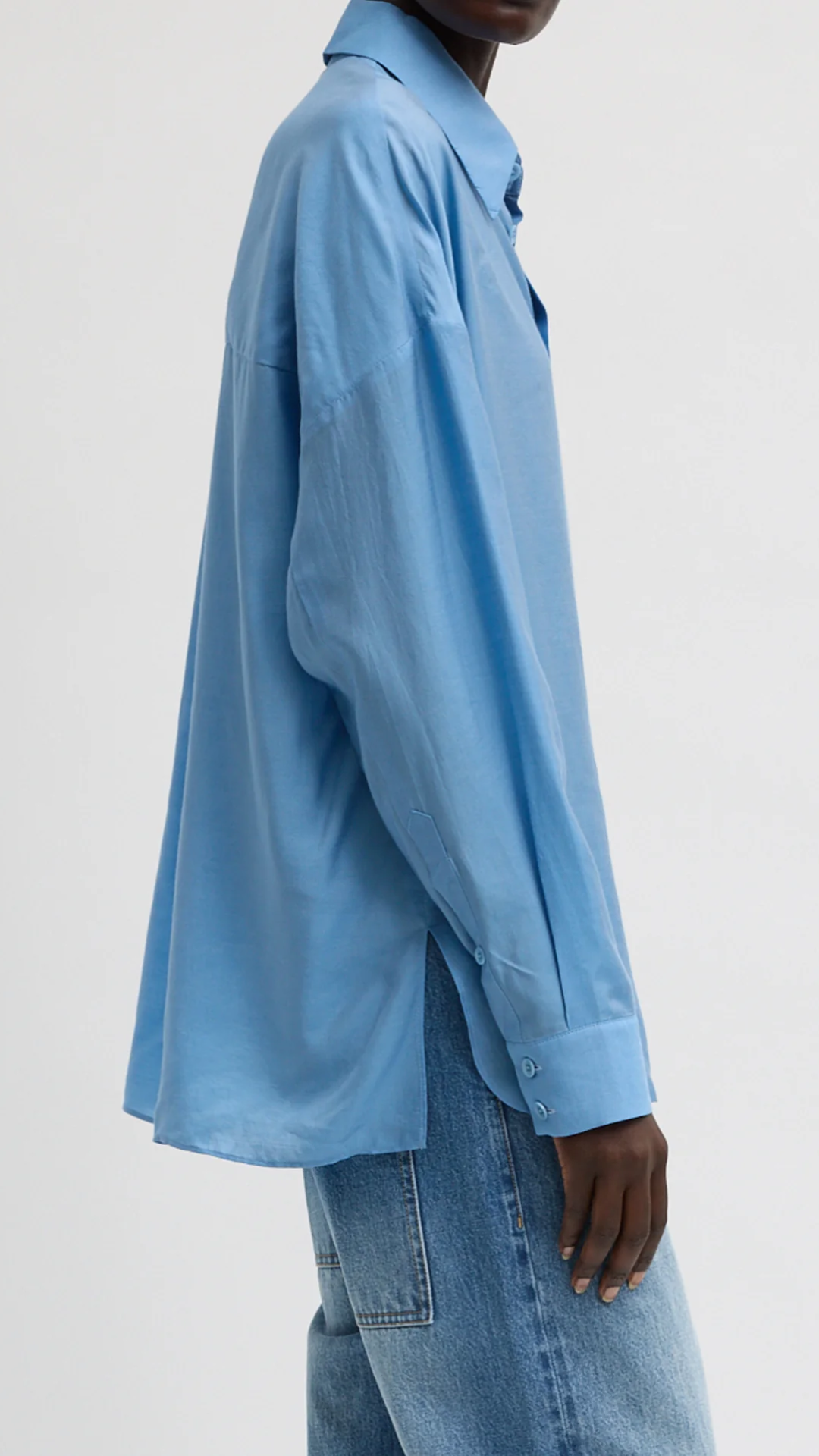 Tibi Ultra Light Silk Oversized Shirt in Blue