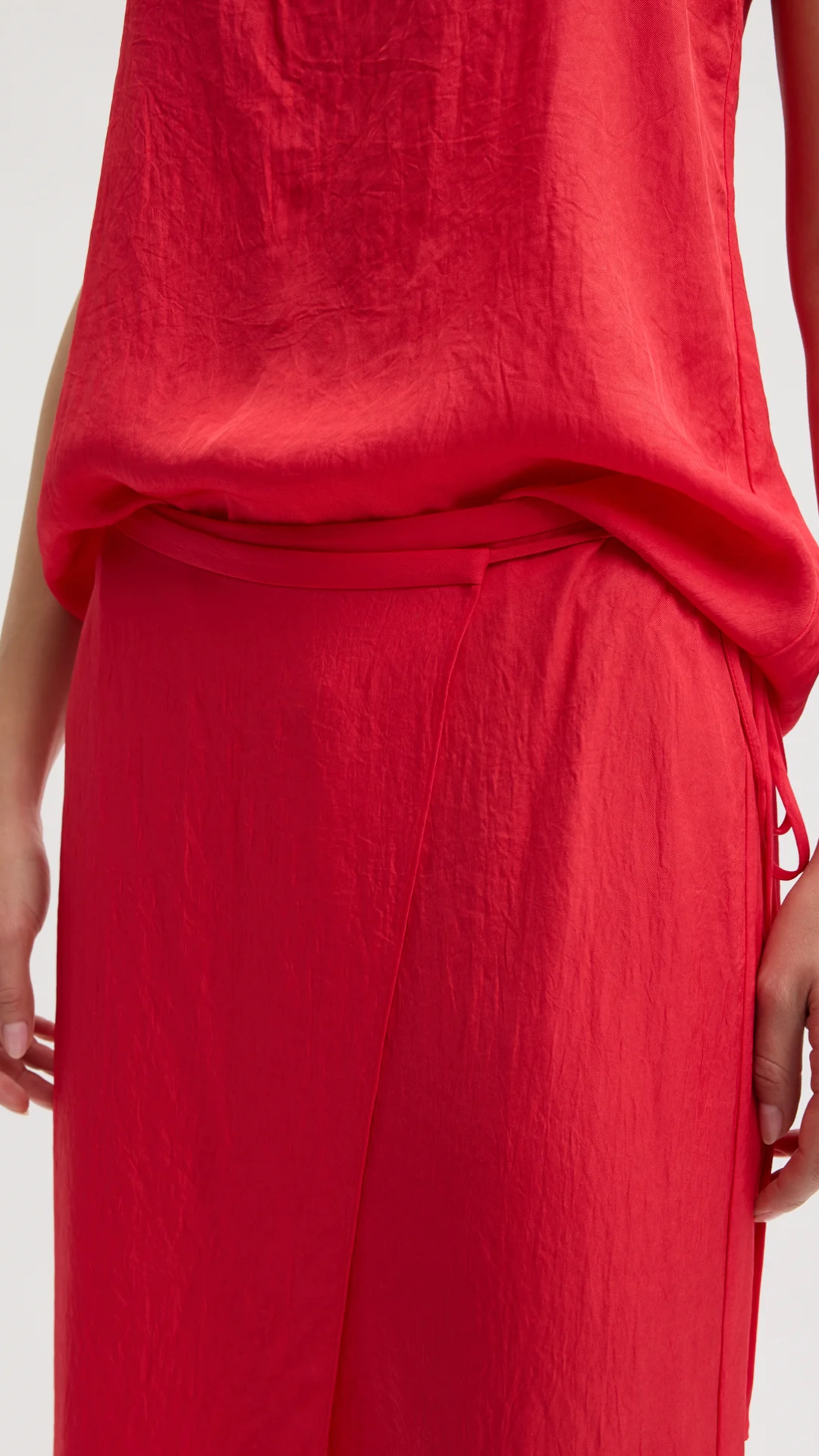 Tibi Summer Slip Wrap Skirt in Faded Red