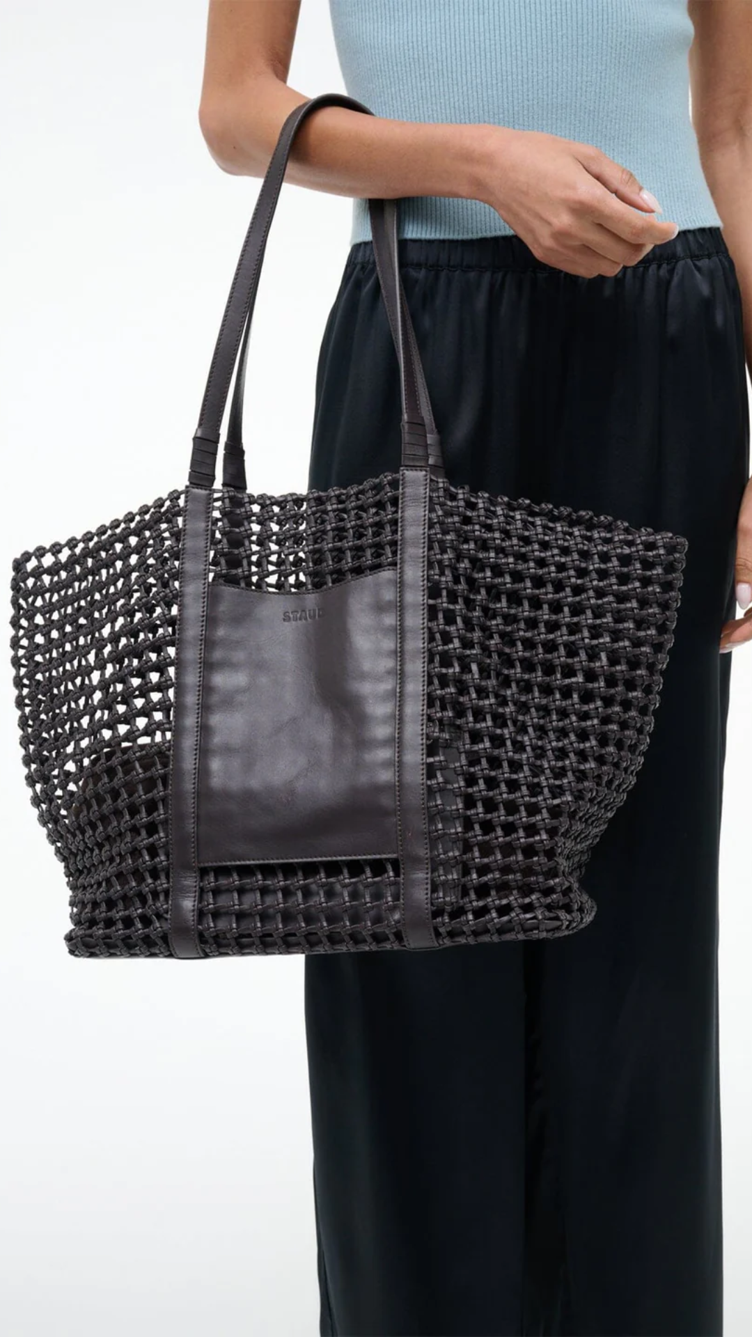 Staud Getaway Hand-Knotted Tote Bag in Espresso