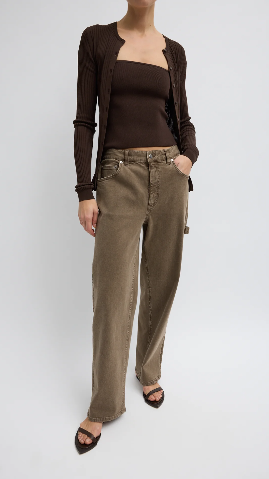 Tibi Ribbed Sweater Tube Top in Hickory