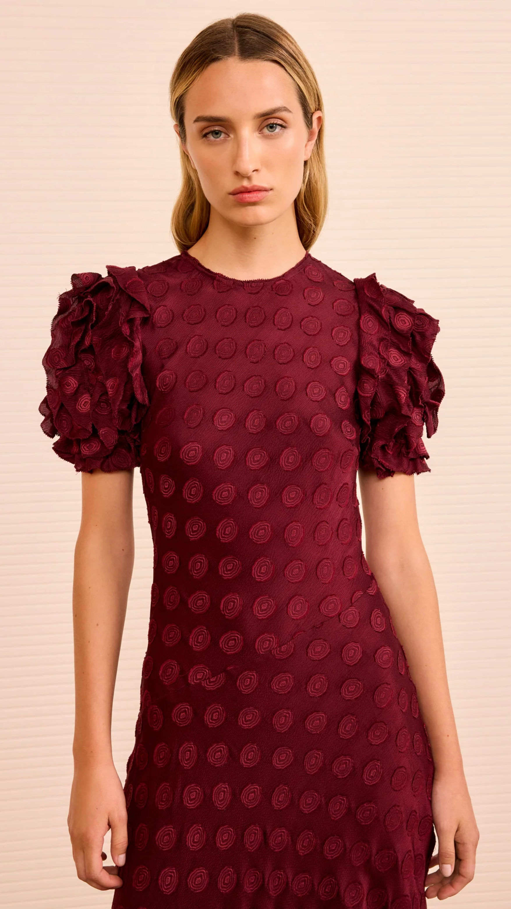 Ulla Johnson Elvia Ruffle Sleeve Midi Dress in Claret