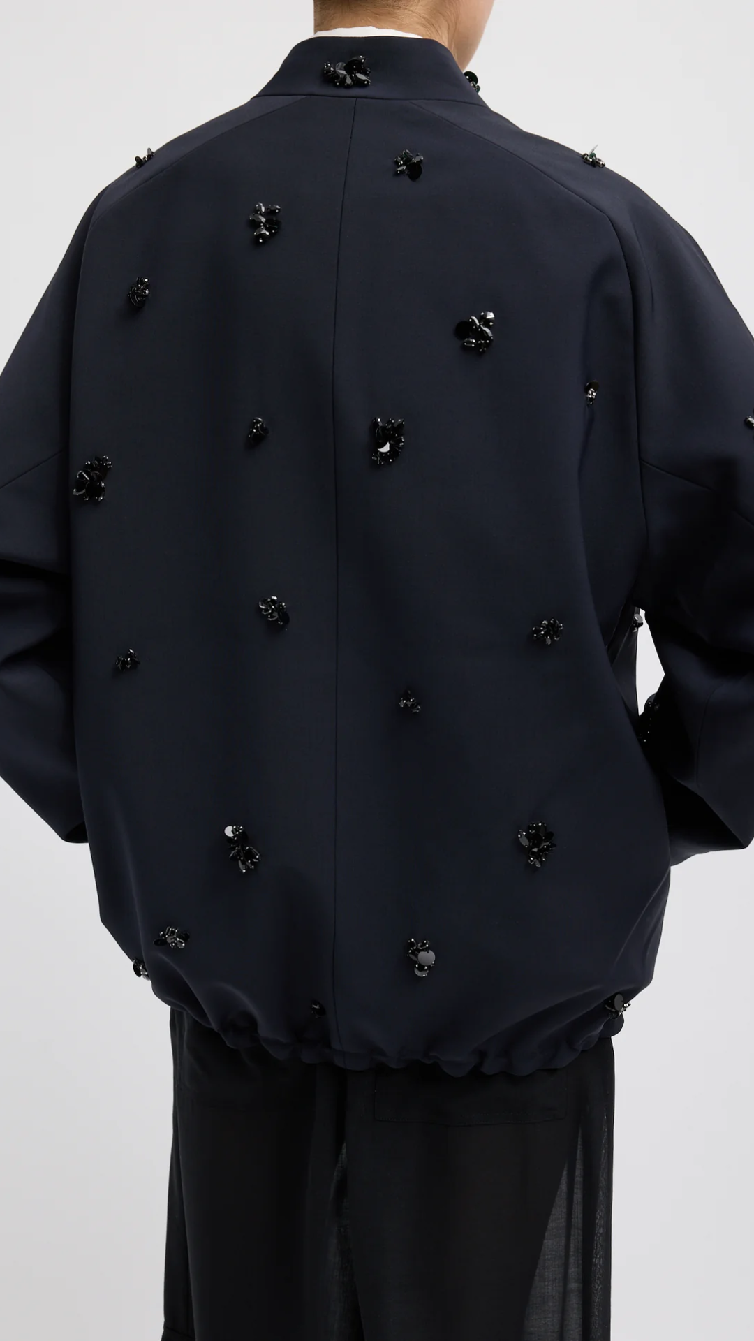 Tibi Tropical Wool Beaded Bomber in Navy
