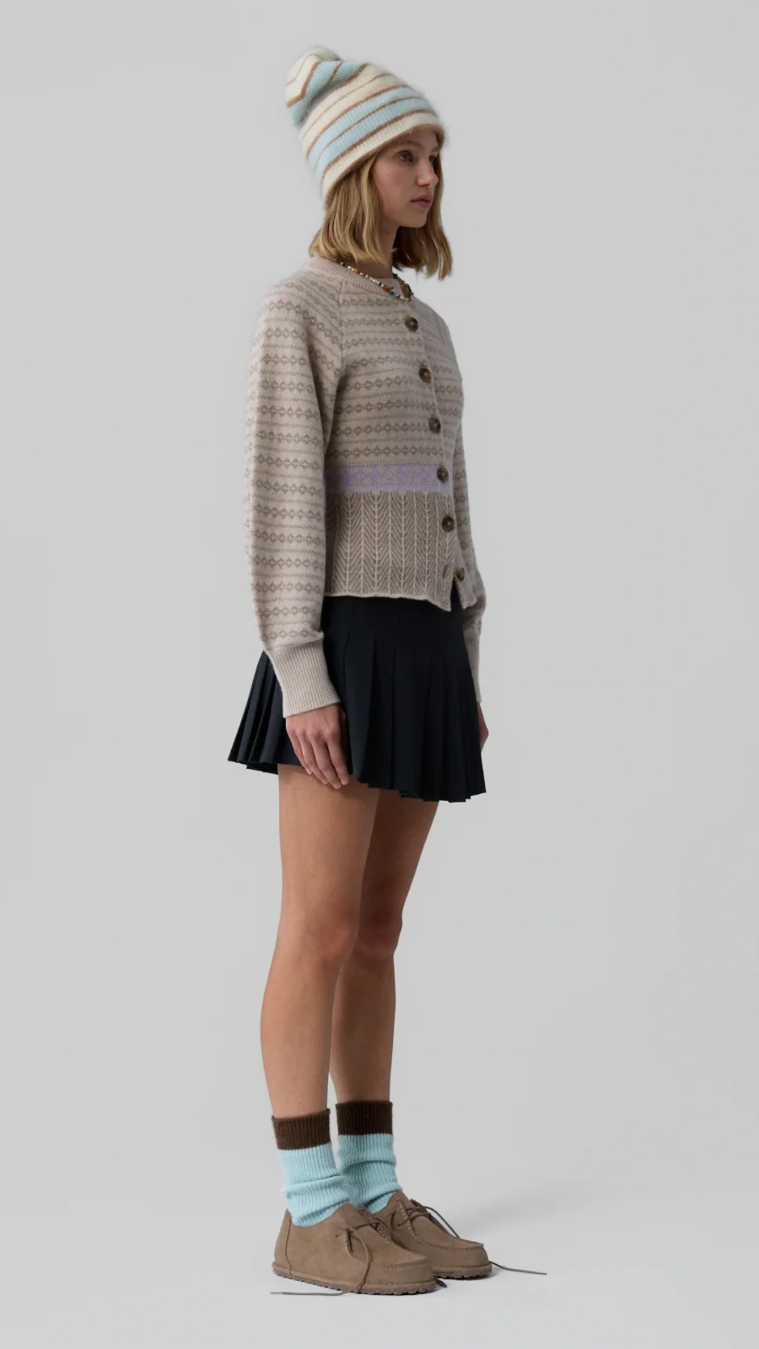 Guest in Residence Fairisle Sculpted Cardigan in Sandstone