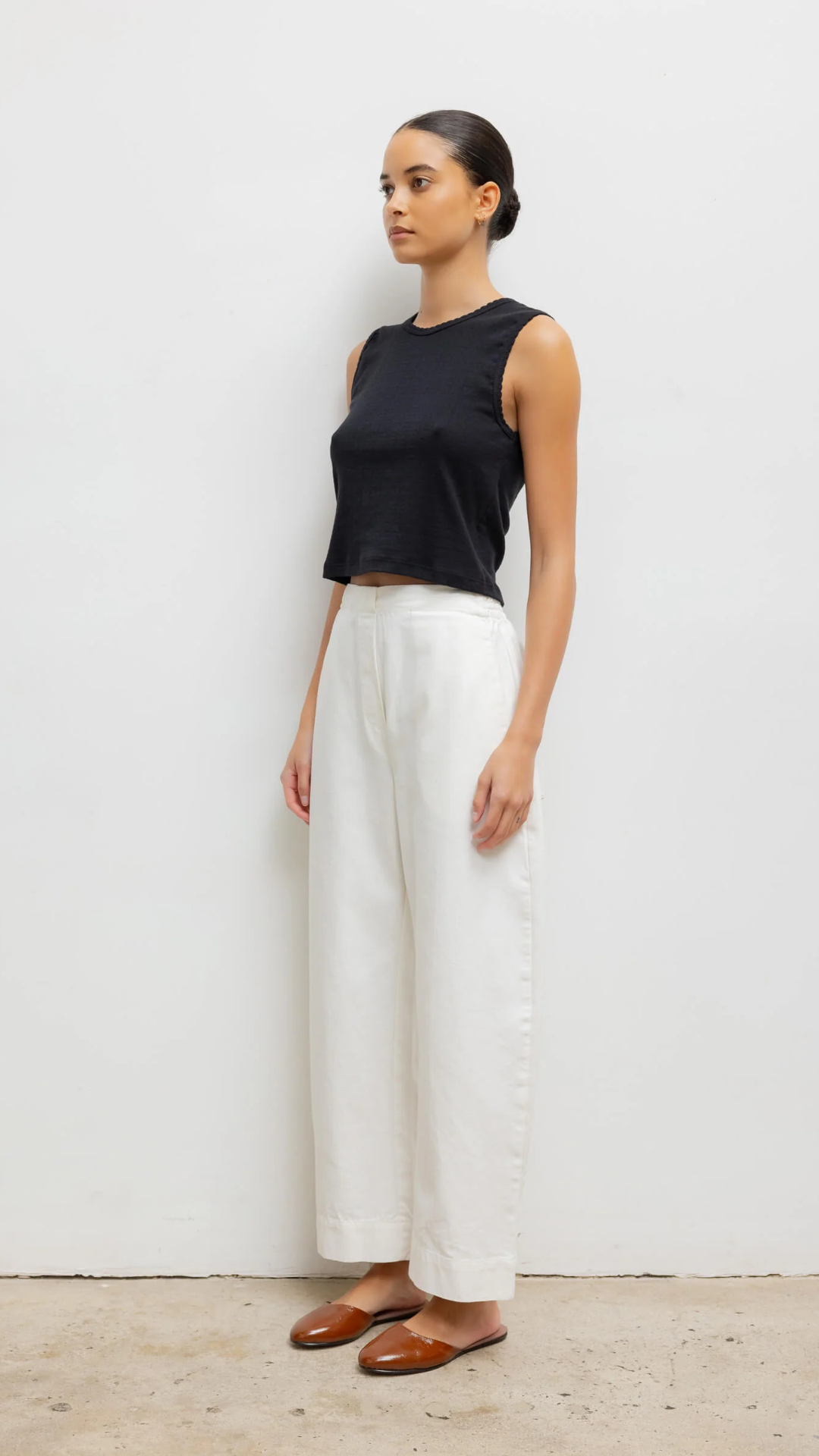 LESET Pointelle Sleeveless Crew in Black