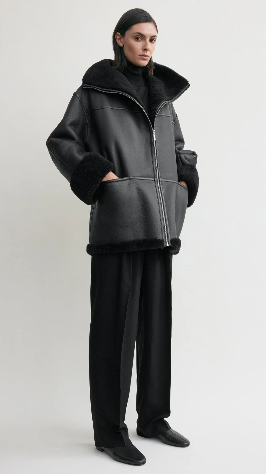 Toteme Signature Shearling Jacket in Black