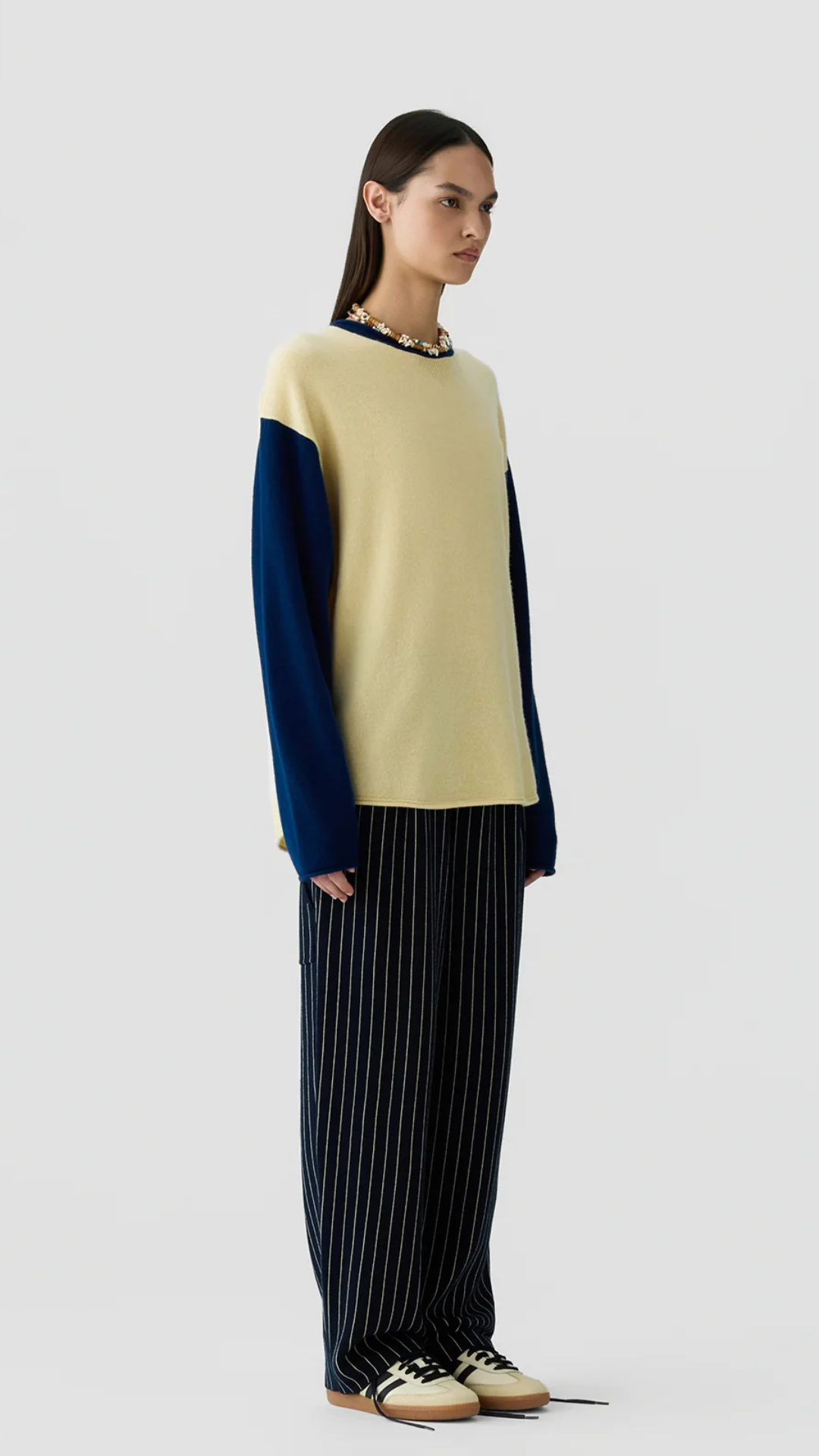 Guest In Residence Baseball Oversized Crew in Butter/Navy