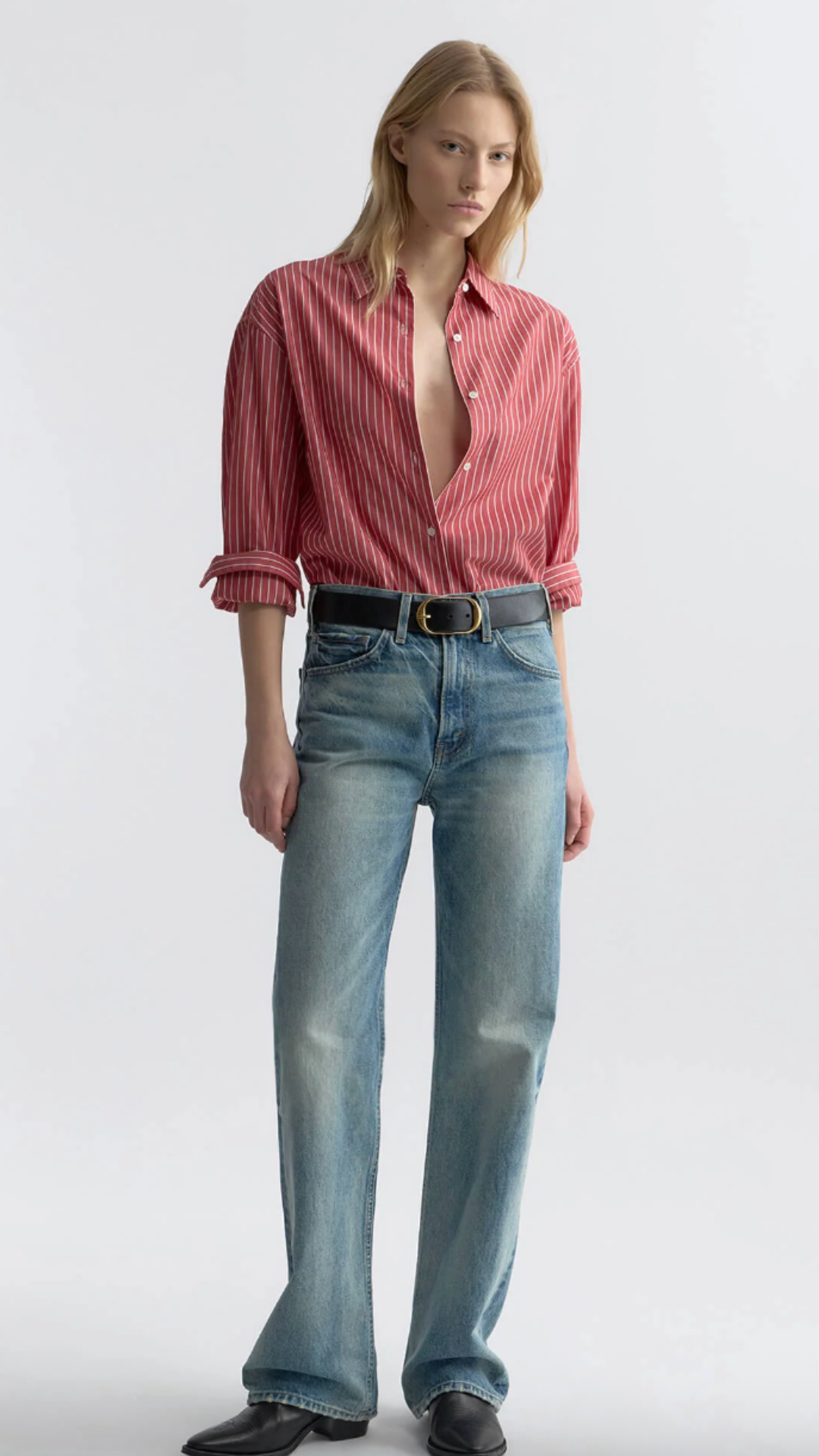 Nili Lotan Yorke Shirt in Red and White Stripe