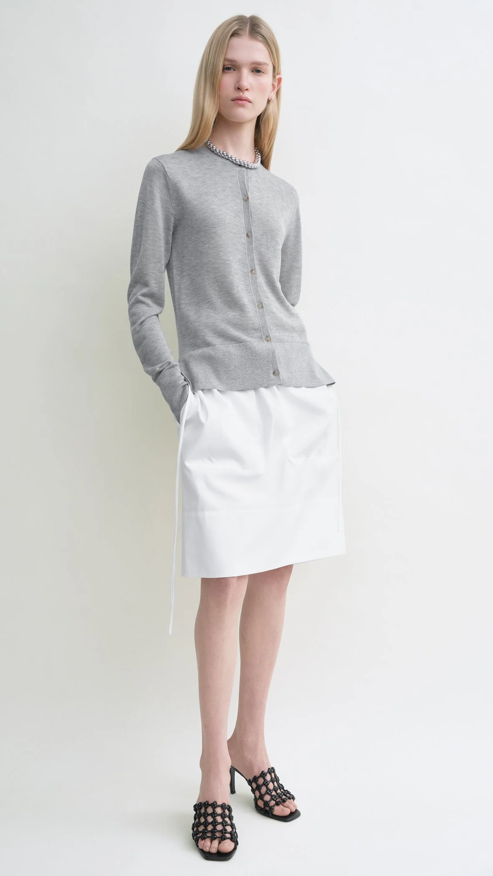 Toteme Fine Knit Cardigan in Grey