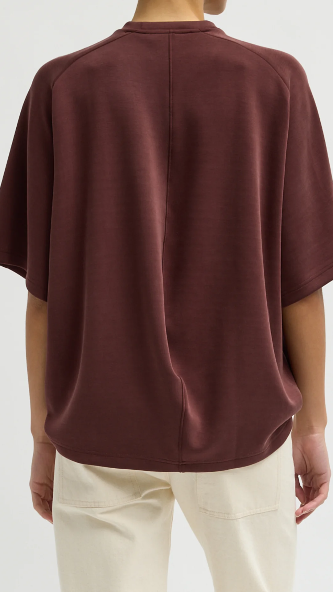 Tibi Feather Weight Viscose Neoprene Baseball T-Shirt in Bordeaux