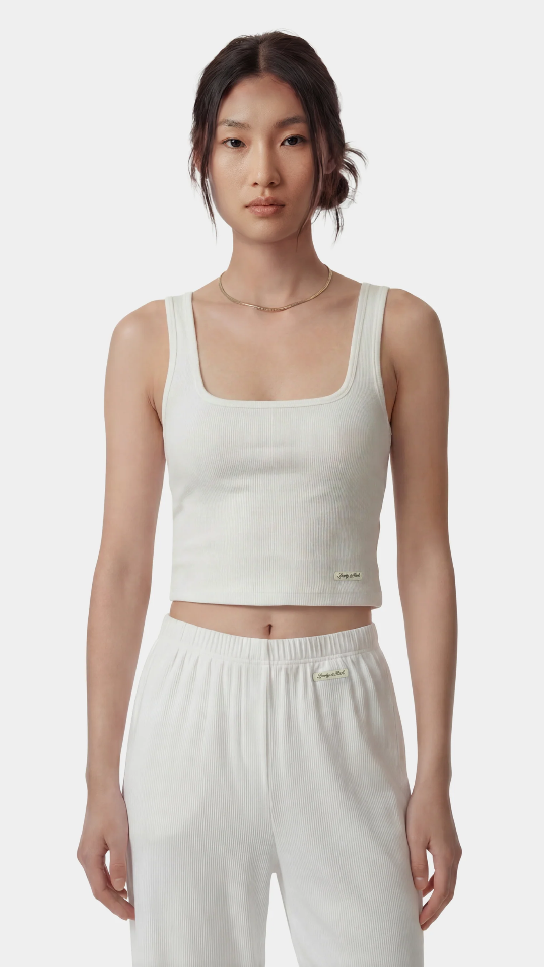 Sporty & Rich Signature Logo Ribbed Baby Tank in White/Black