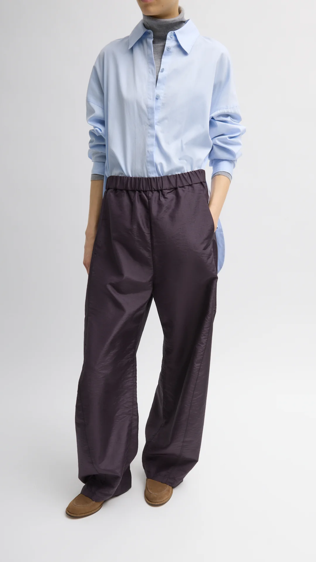 Tibi Crispy Nylon Winslow Pant in Eggplant