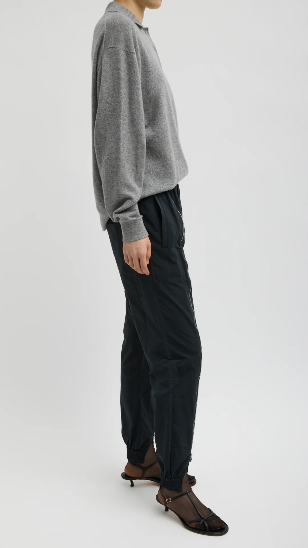 Tibi Nylon Zipper Jogger in Black