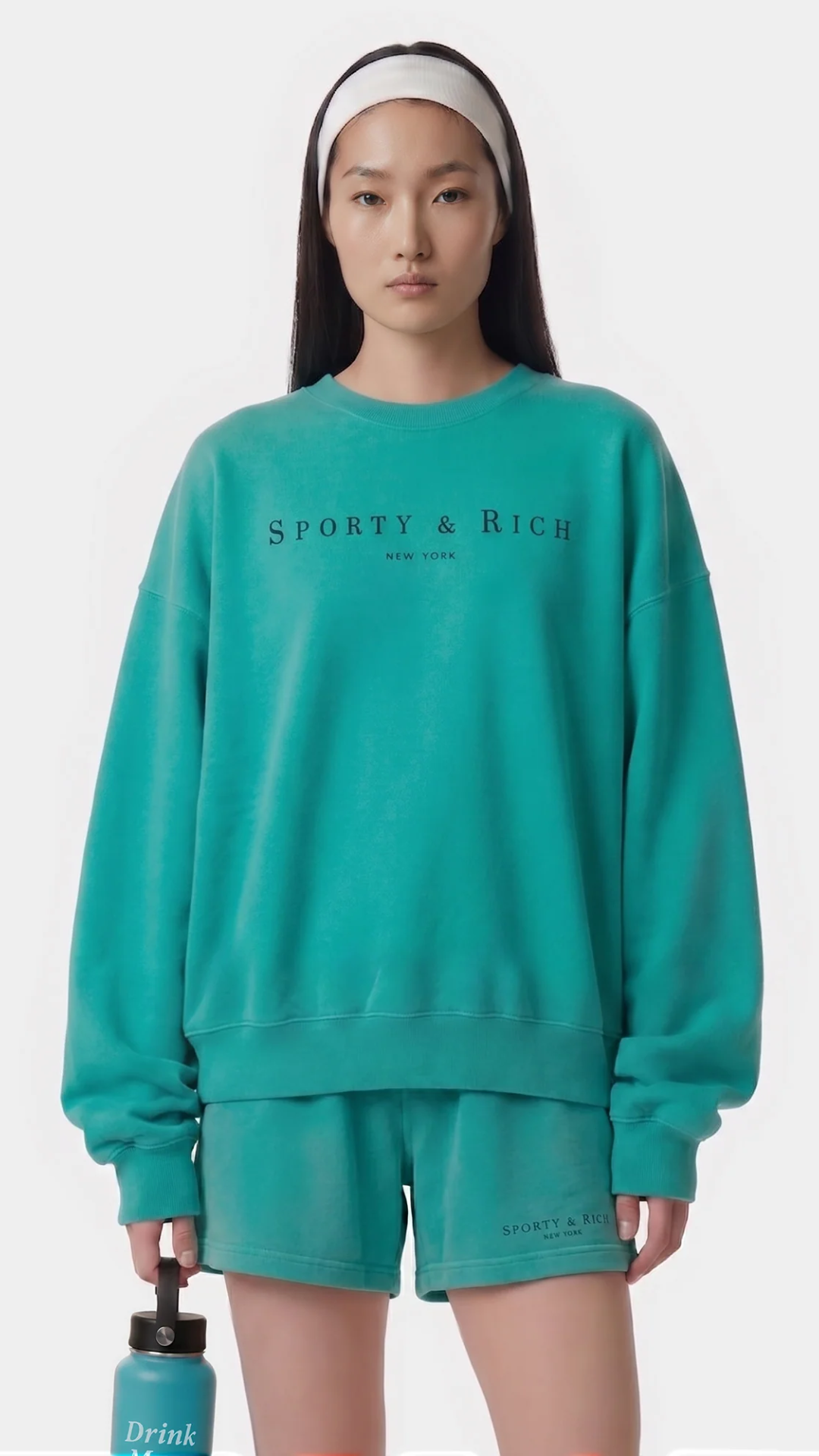Sporty & Rich Title Embroidered Crewneck in Amalfi Green