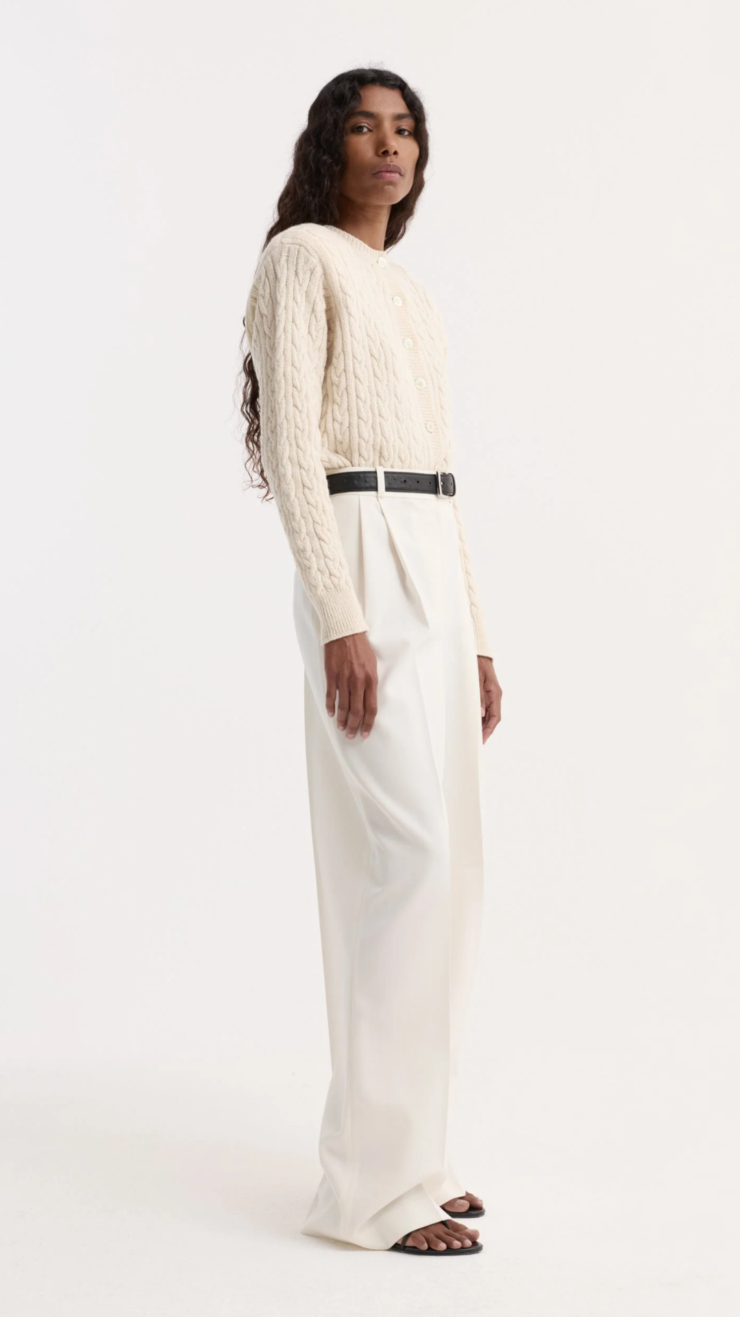 Róhe Fine Merino Cable Cardigan in Cream