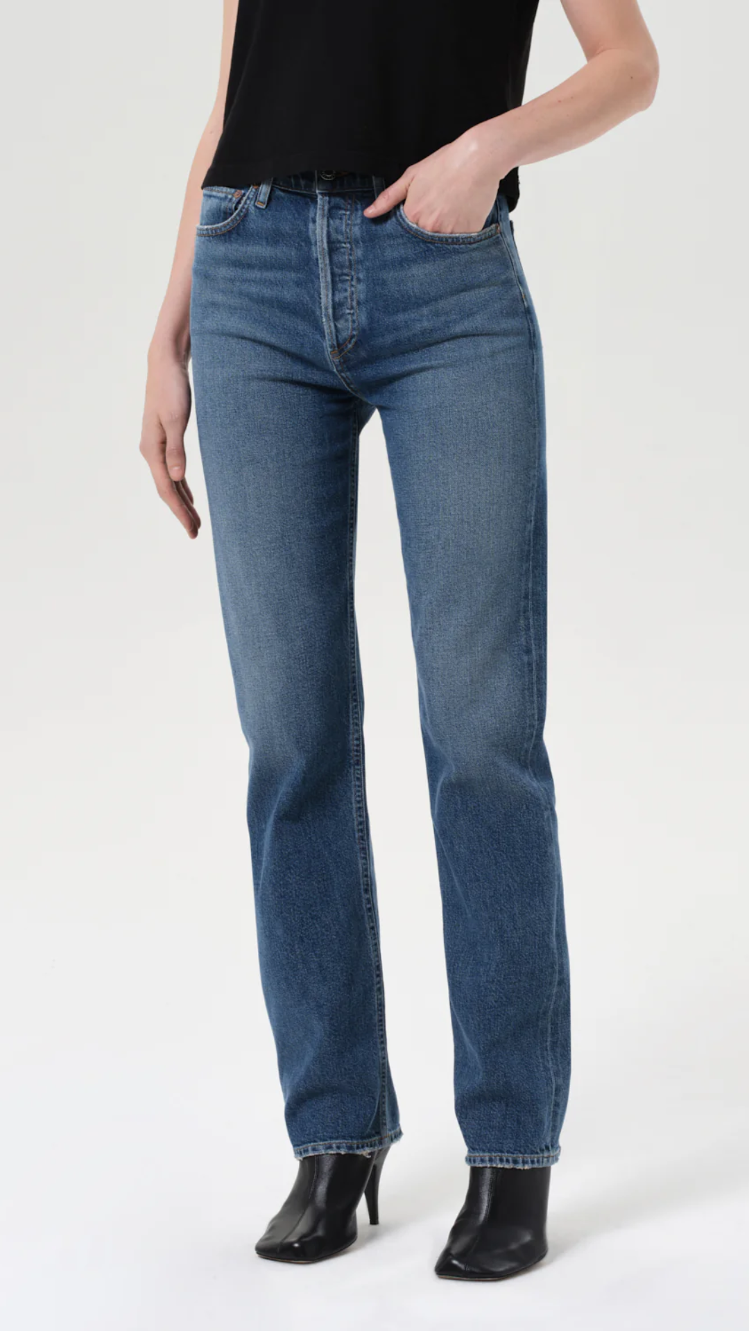 Agolde 90's Pinch Waist High Rise Straight Long Jean in Overcast