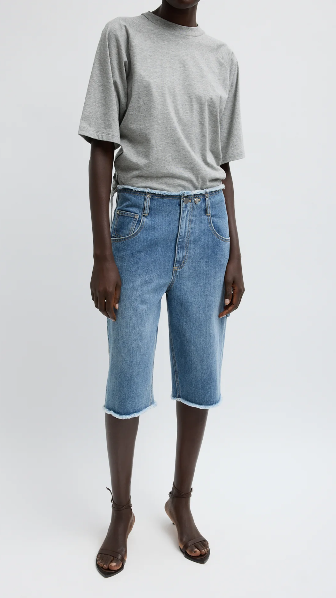 Tibi Classic Wash Denim Newman Short in Classic Blue