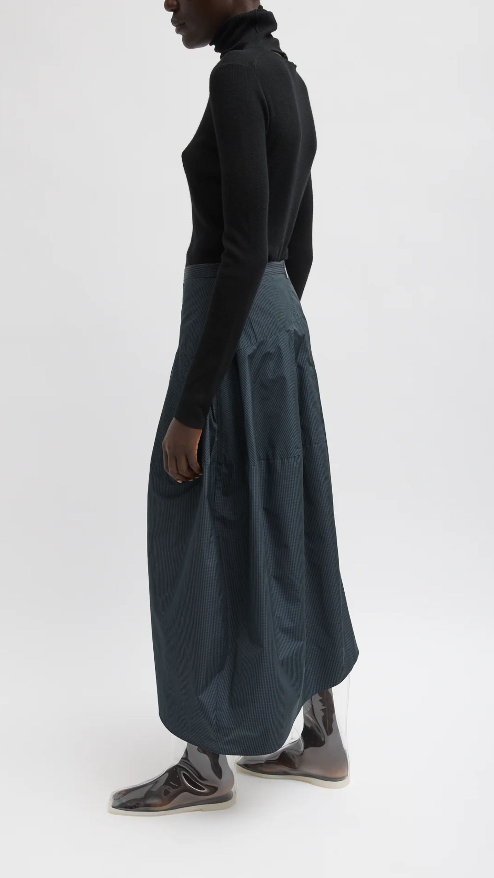 Tibi Menswear Nylon Asymmetrical Balloon Skirt in Navy Multi