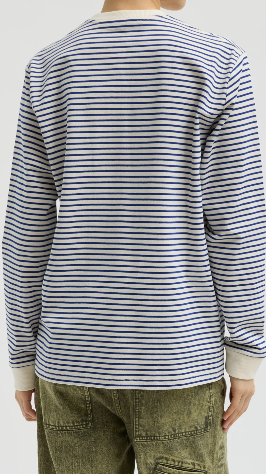 Tibi Striped Perfect Long Sleeve T Crew Blue/White Multi