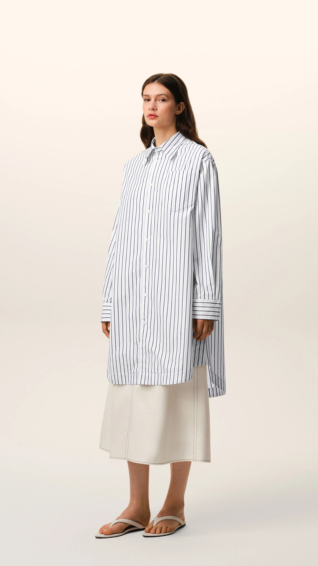 Ami Cotton Shirtdress Embossed Ami in White Stripe