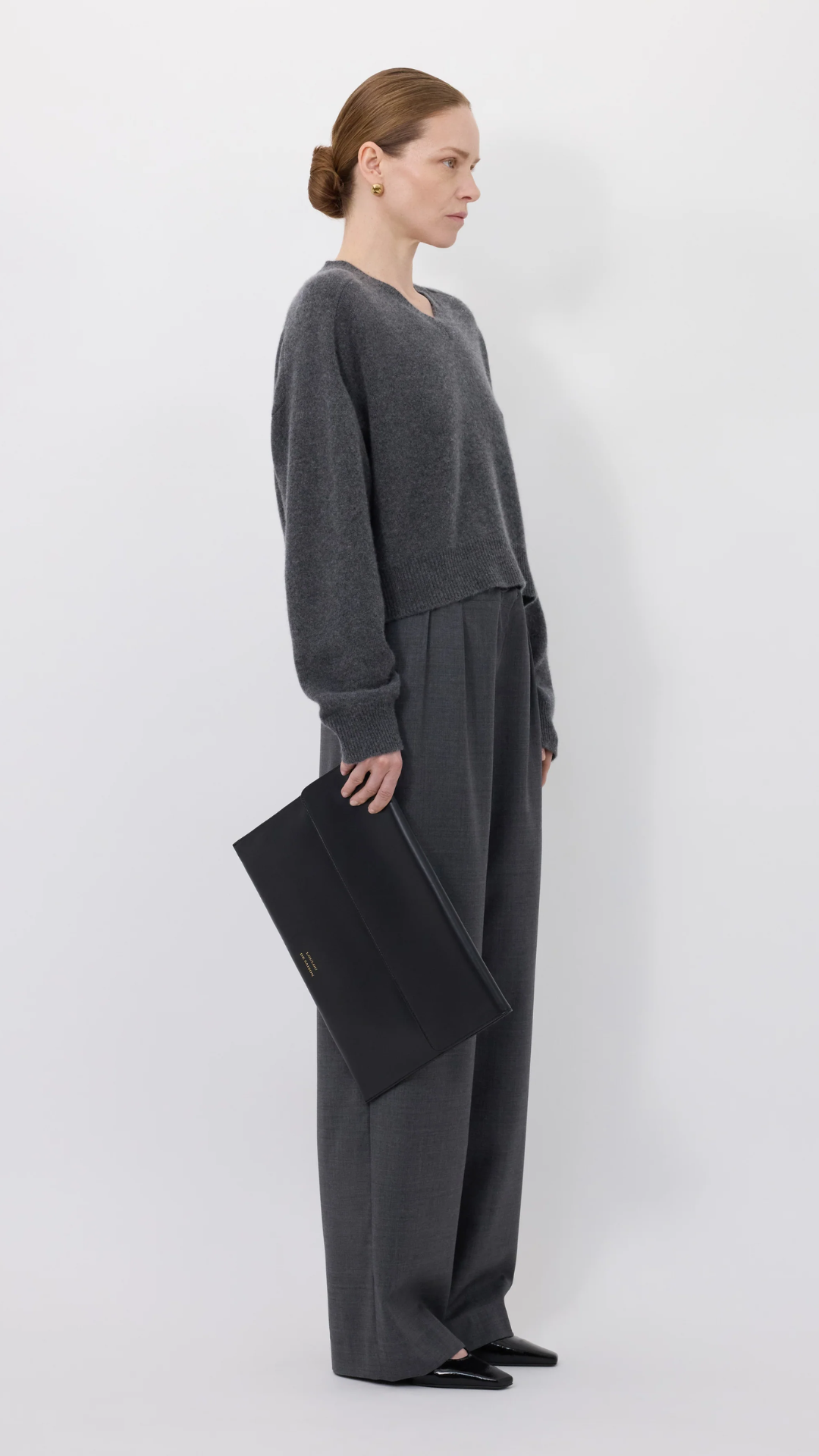Loulou de Saison Anzor LDS V Neck Boxy Sweater in Anthracite