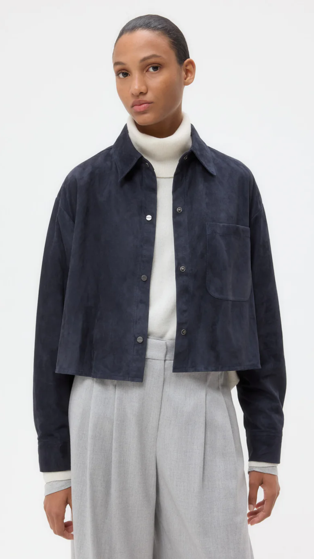 TWP Little Big Joe Shirt in Midnight Paper Suede