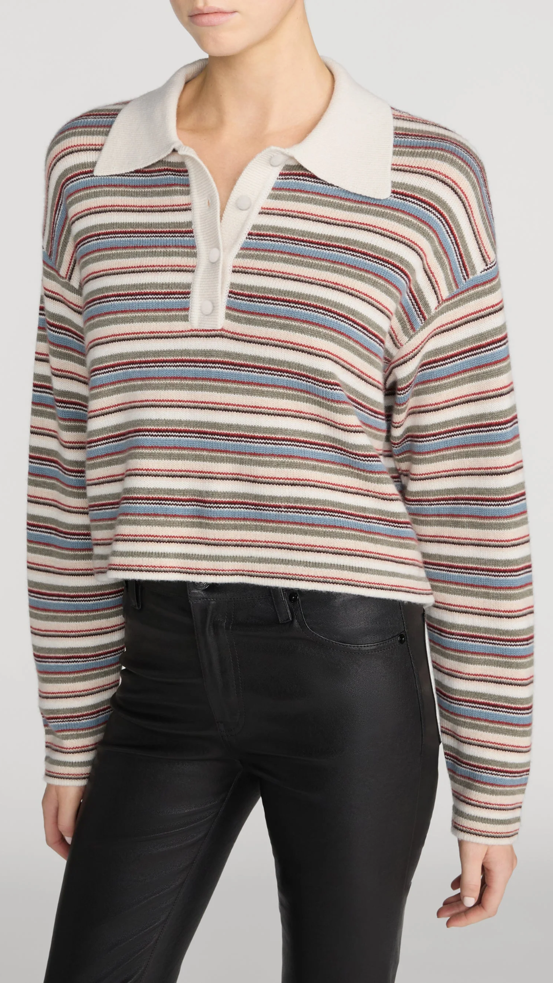 Frame The Quad Polo in Sky Blue Multi Stripe