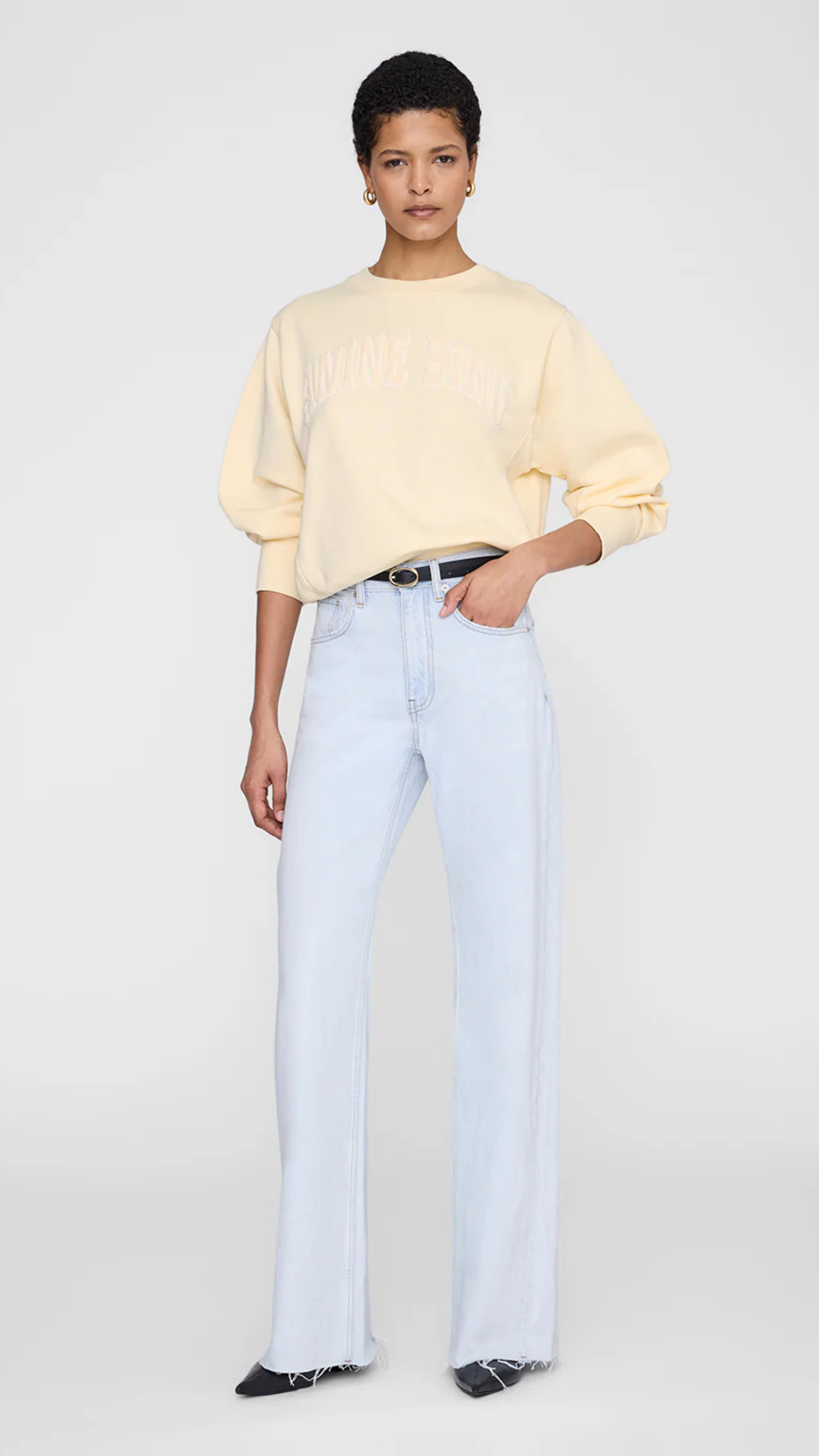 Anine Bing Harry Shrunken Sweatshirt in Butter Yellow