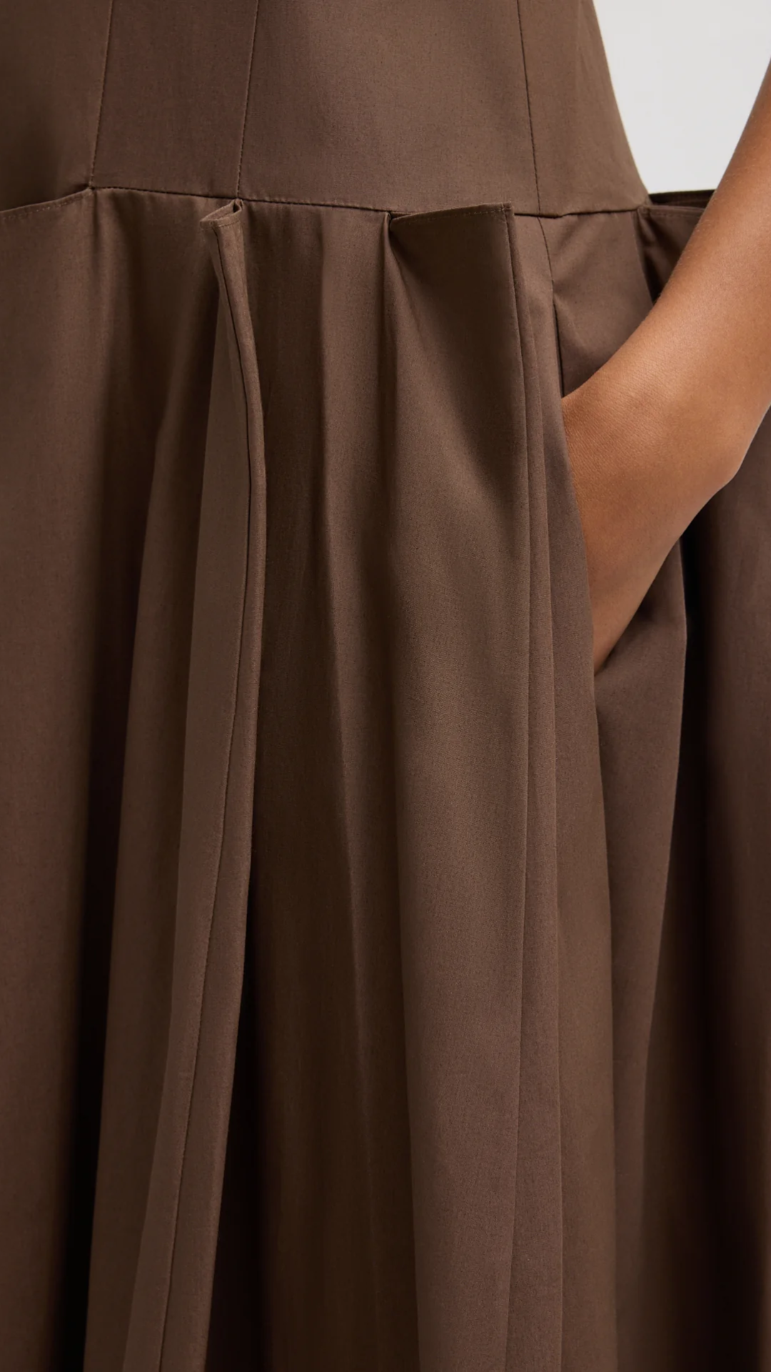 Tibi Compact Eco Poplin Pinched Pleat Dress in Sepia Brown