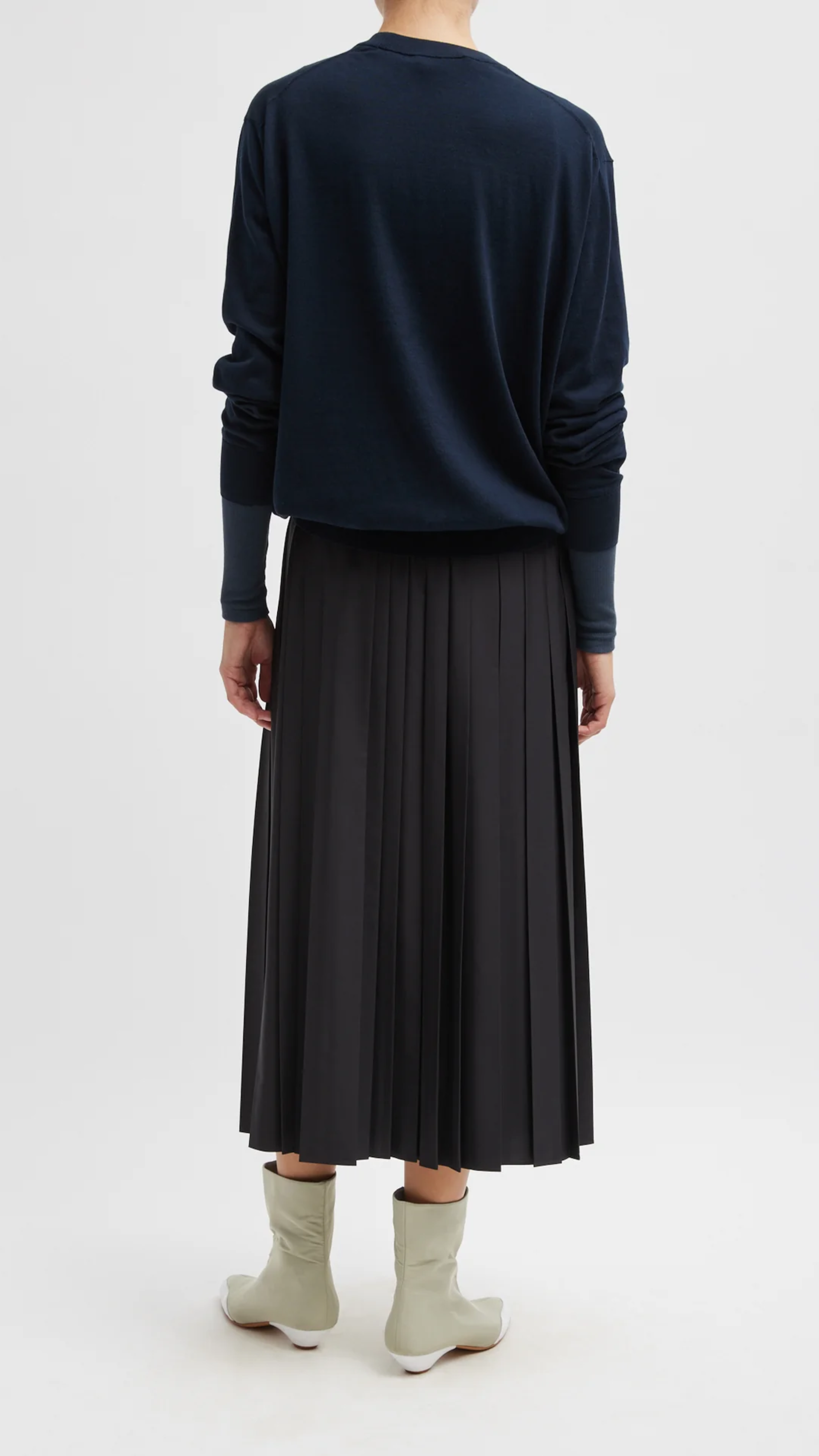 Tibi Nylon Pleated Pull on Skirt in Black