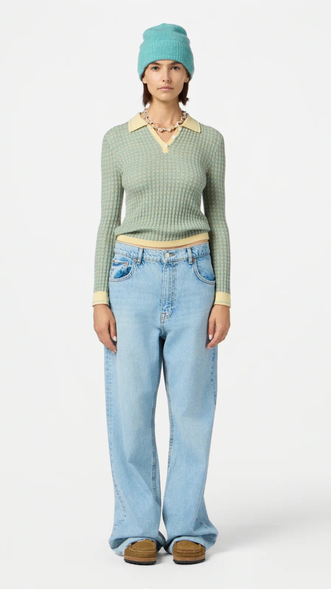 Guest in Residence Chevron Polo Top in Butter Combo