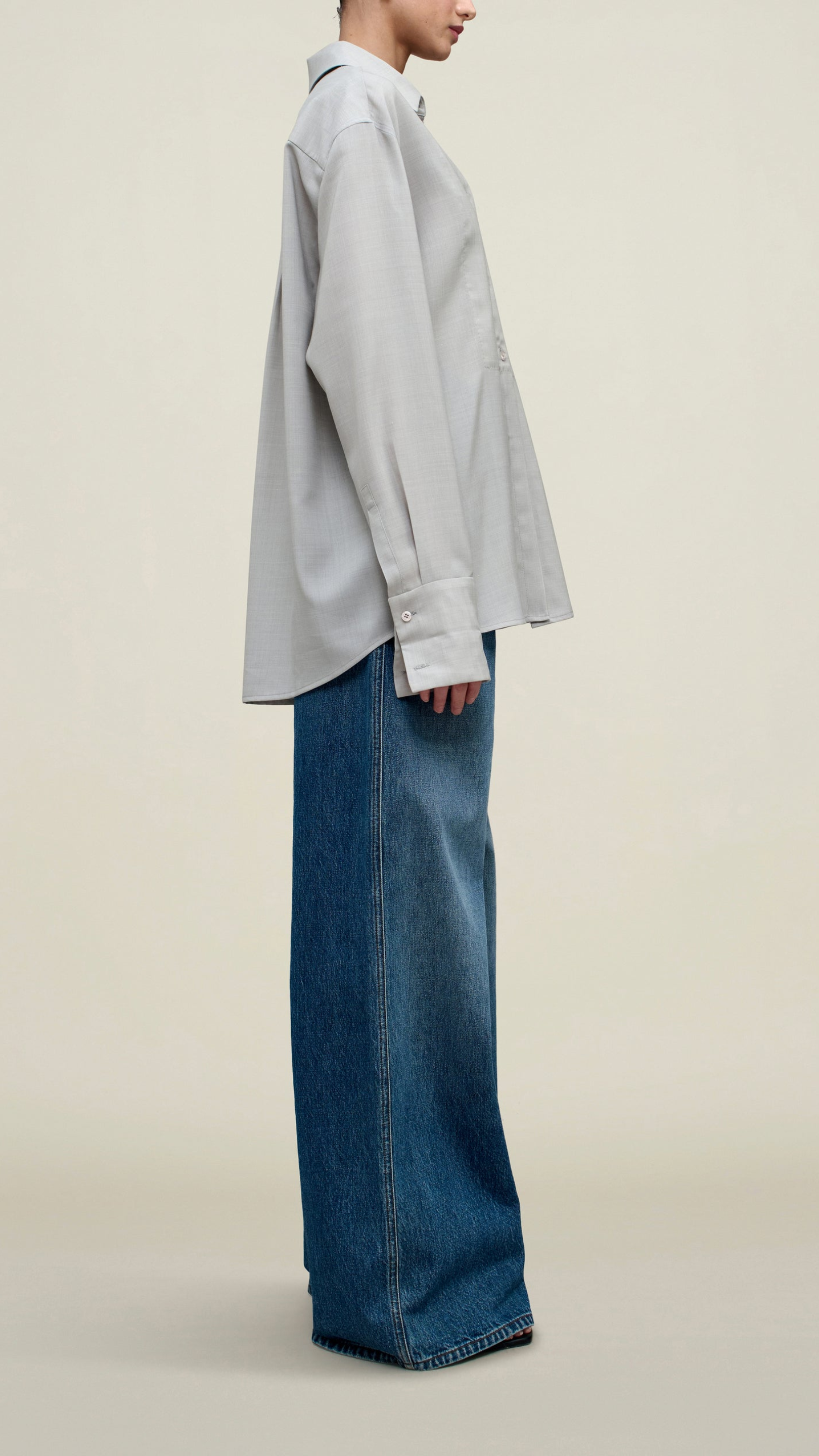 Kallmeyer Chloé Bib Button Down in Light Silver Wool Voile