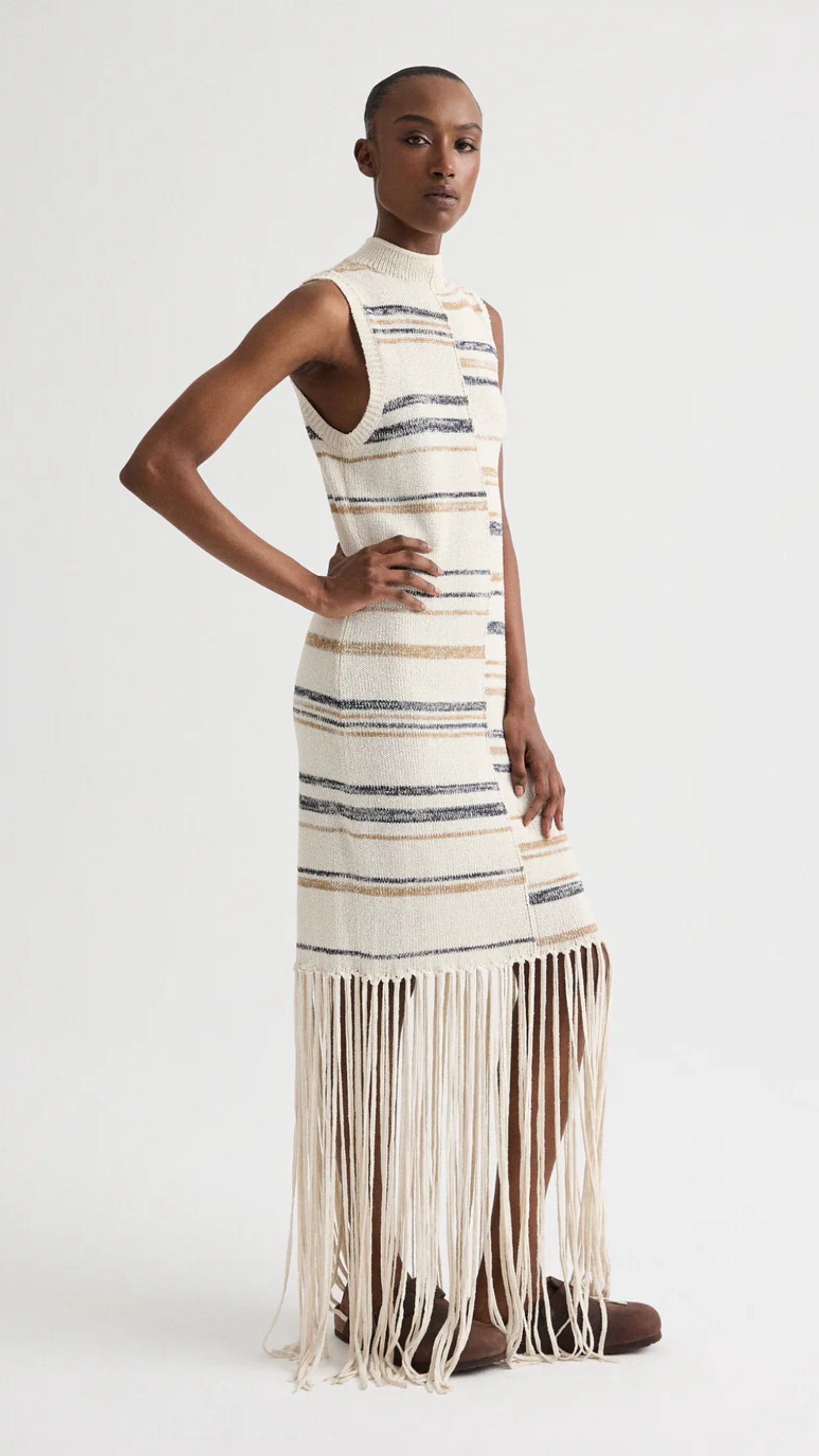 TWP Women's Fringe Sleeveless Dress in Linen Silk Yarn - Ivory Multi