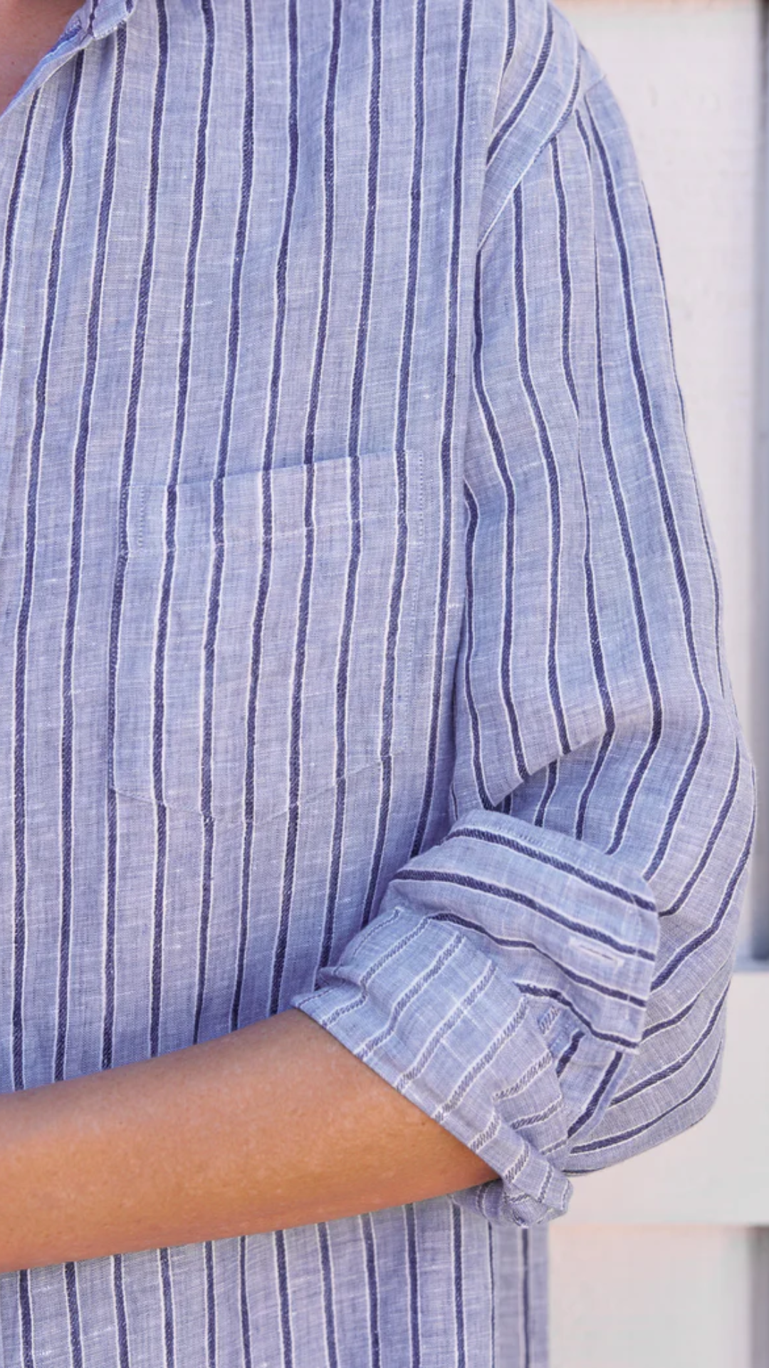 Frank & Eileen Mary Classic Shirtdress in Blue Navy Stripe