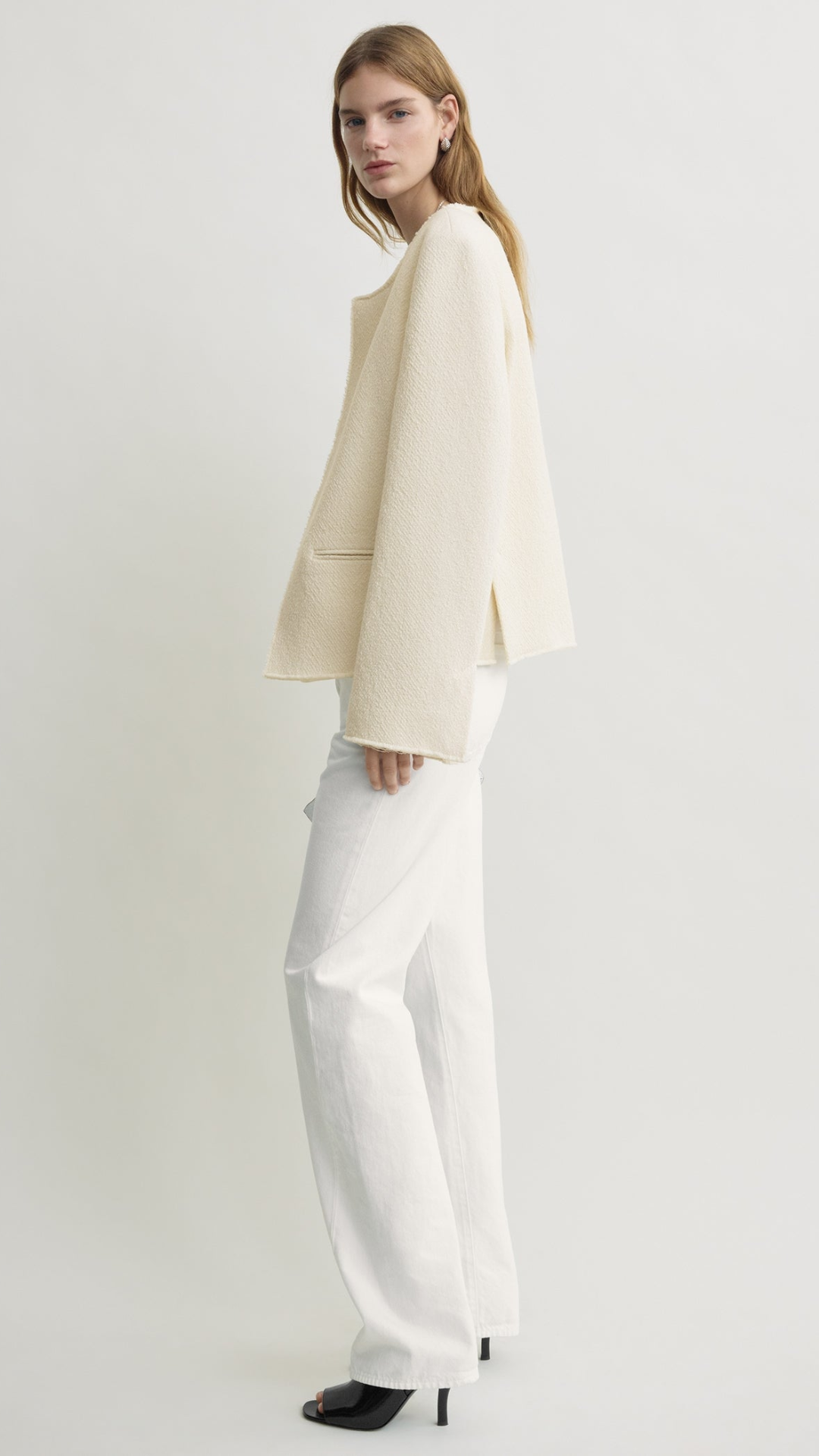 Toteme Open-Front Bouclé Blazer in Ecru