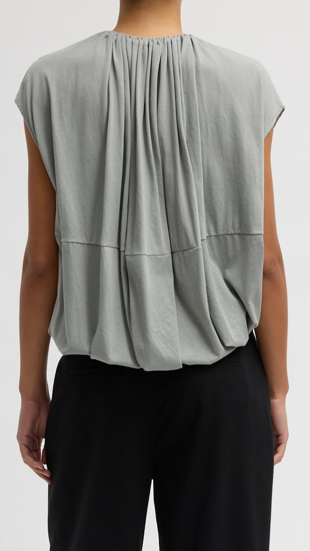 Tibi Shirred Neck Circular Top in Pumice