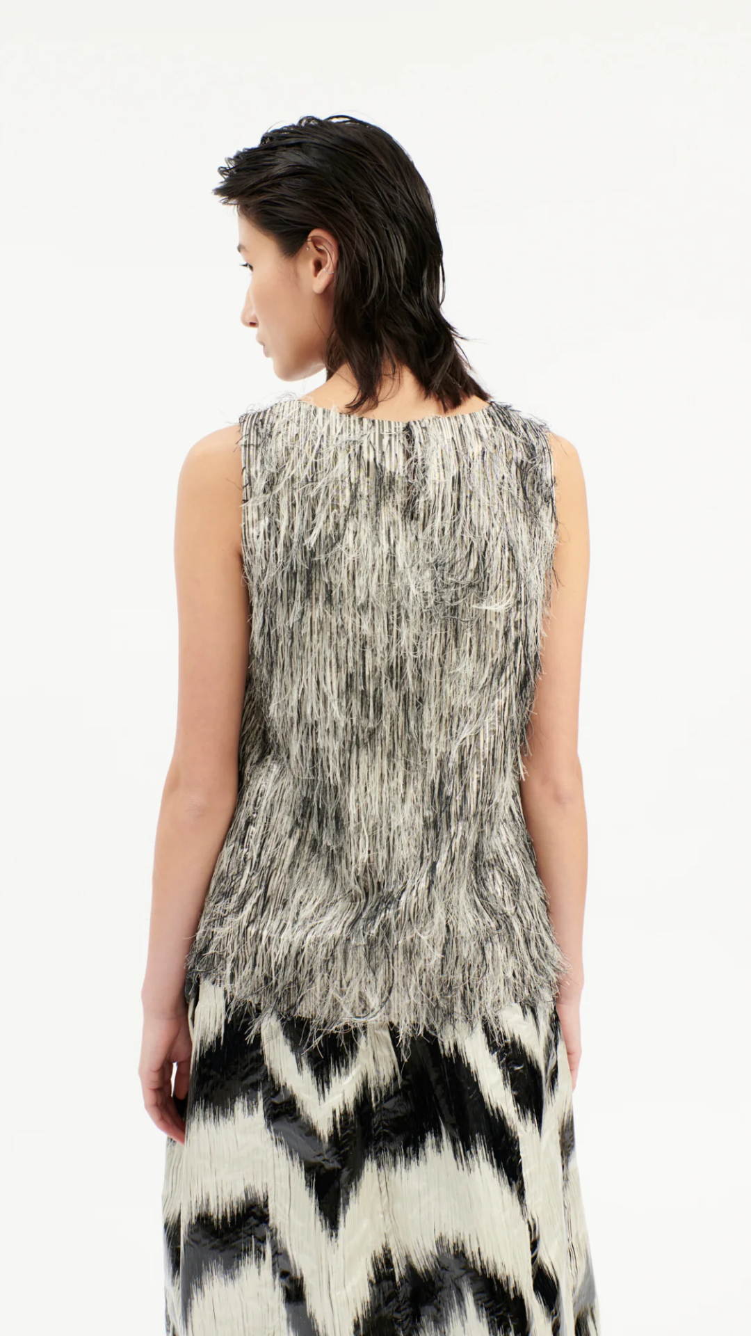 Odeeh Silver Fringe Top in Silver