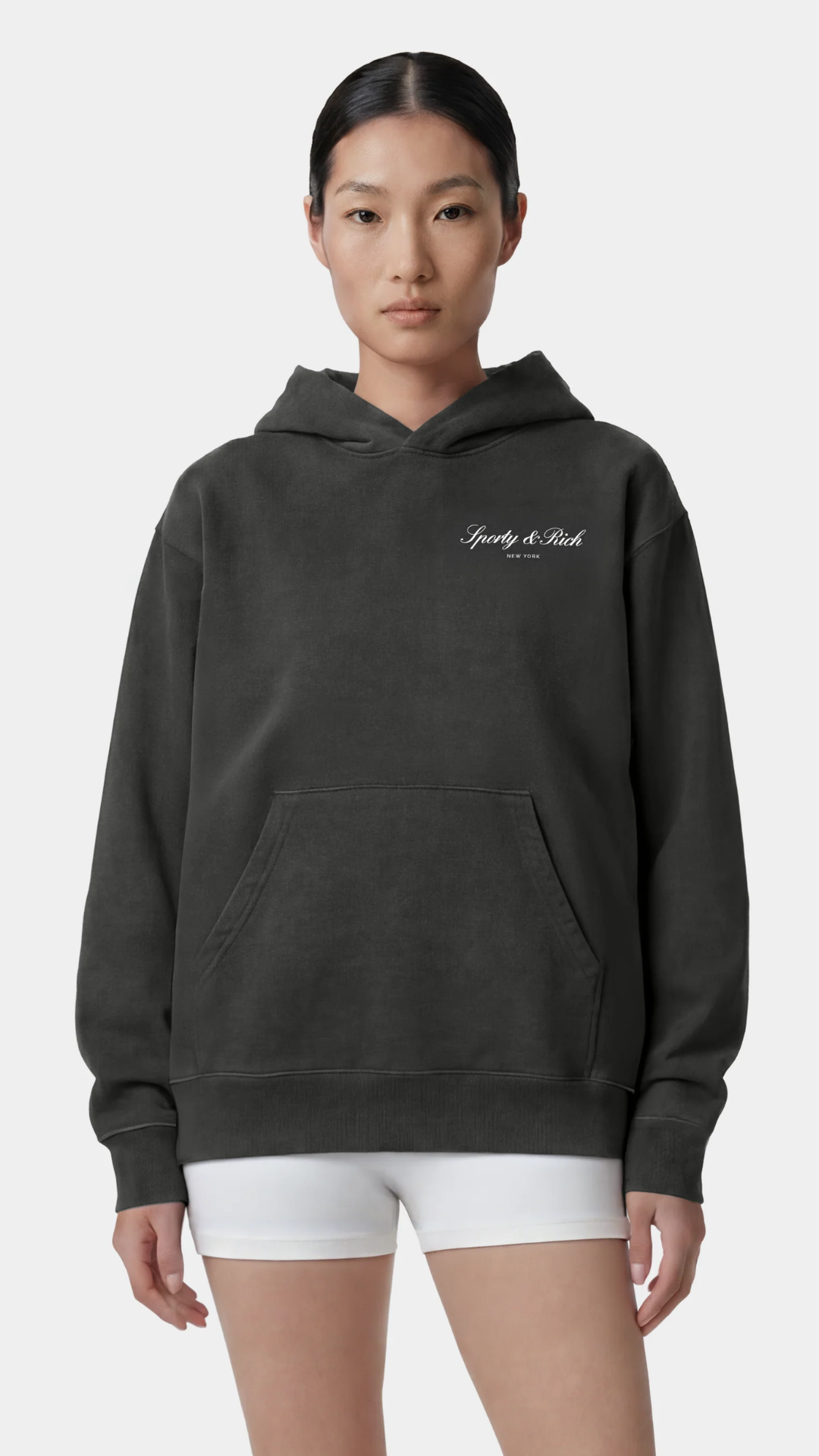 Sporty & Rich Signature NY Hoodie in Faded Black