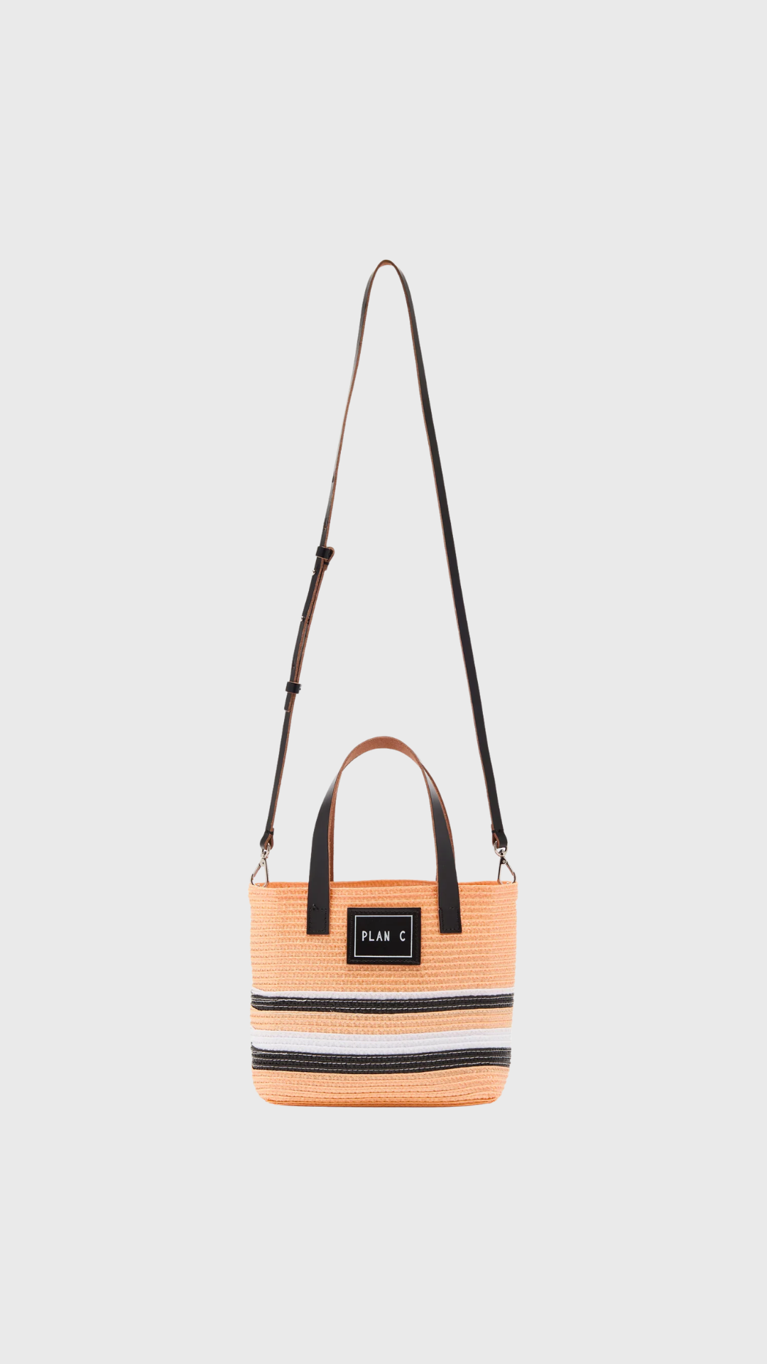 Plan C Mini Synthetic Straw Shopper in Yellow Salmon