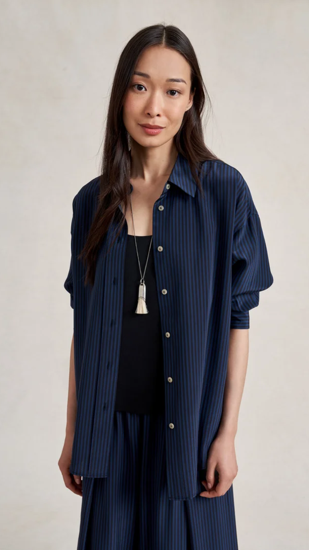 La Ligne Shelby Shirt in Navy Stripe
